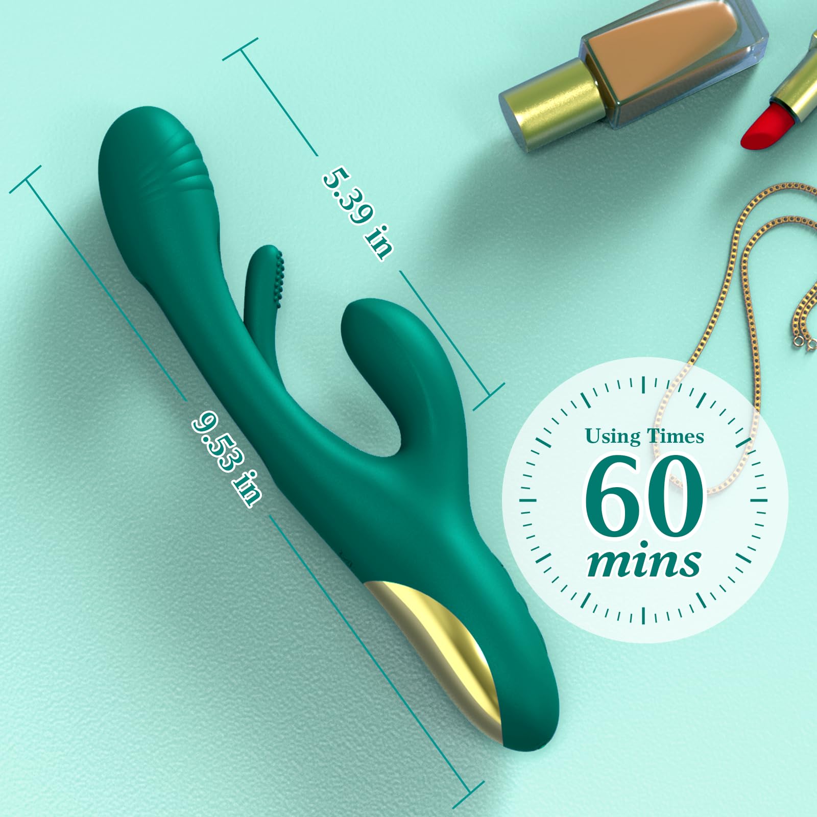 LOVENOTE 3-in-1 Rabbit Vibrator for Women - G Spot & Clitoral Stimulation with 14 Vibration Modes & 7 Tongue Licking Patterns, Adult Sex Toy for Couples Play & Solo Pleasure (Emerald Green)
