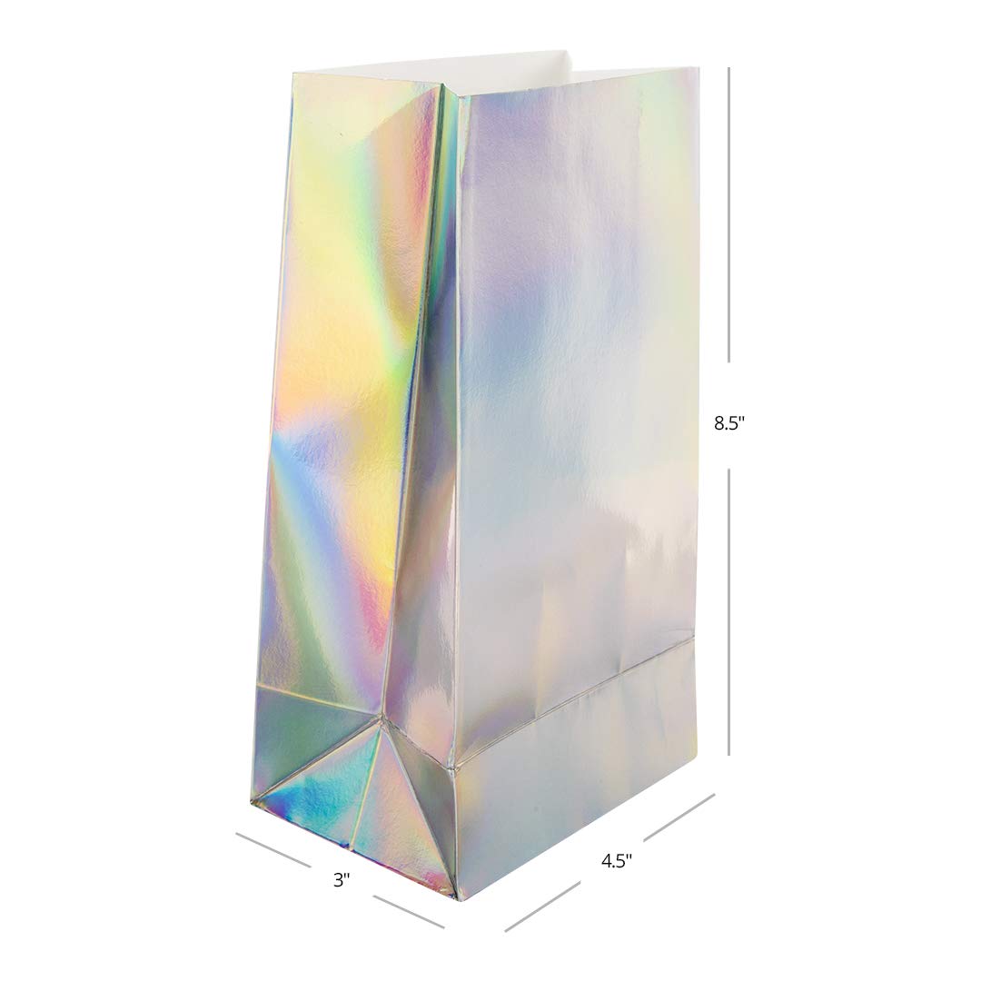 Andaz Press 25 Pack Iridescent Holographic Silver Foil Party Treat Bags - 4.5 x 8.5 Inch Gift Favor Bags for Birthday, Wedding, Baby Shower & Holiday Events - Perfect for Guest Favors, Thank You Gifts & Goodie Bags