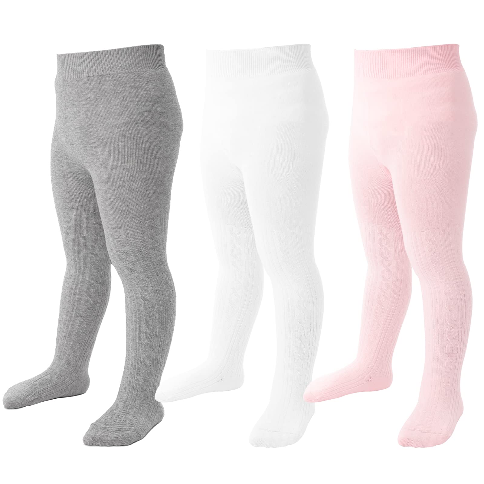 Soft Cotton Baby Tights for Toddler Girls - Seamless Cable Knit Leggings & Stockings (3/4/5 Pack) - Perfect for Playtime, Daycare & Winter Outfits