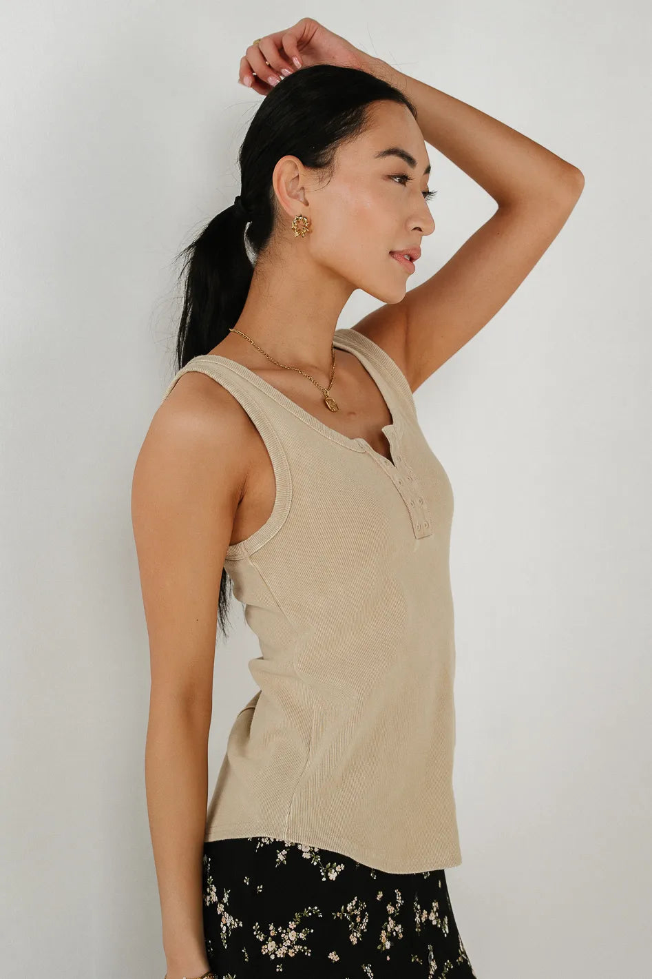 Emmett Ribbed Beige Tank Top for Women | Soft & Stretchy Casual Wear | Perfect for Summer, Gym, and Layering