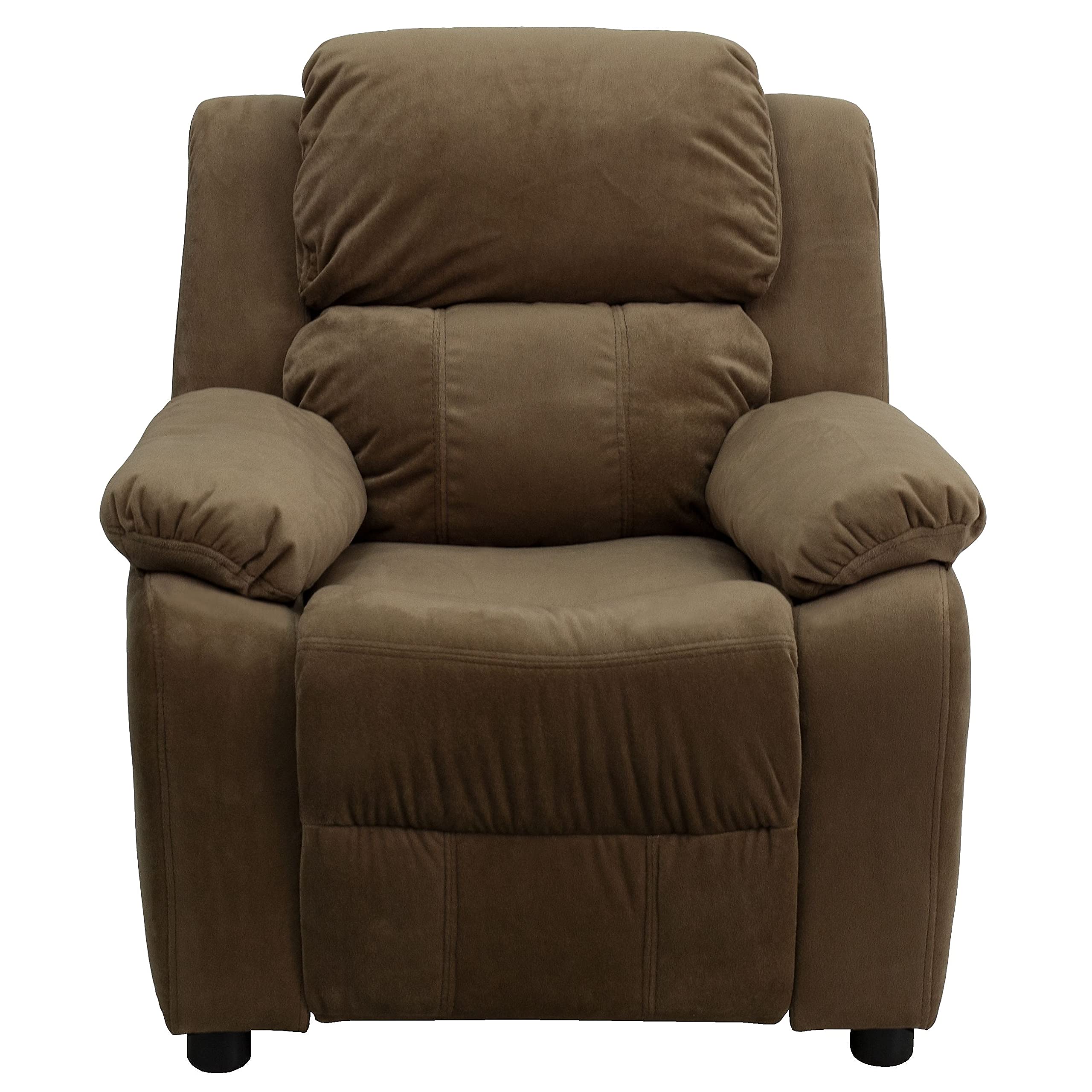 Flash Furniture 985KIDMICBN Deluxe Contemporary Heavily Padded Vinyl Kids Recliner with Cup Holder - Perfect for Playrooms, Bedrooms & Movie Nights