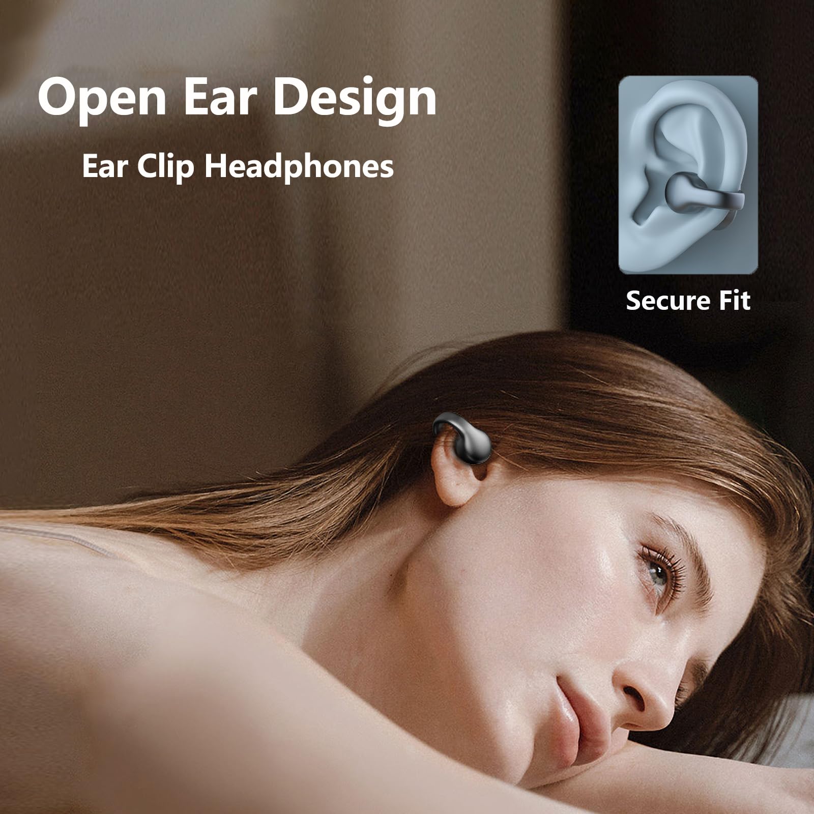 Open Ear Bluetooth Bone Conduction Headphones - Wireless Clip-On Sports Earbuds with Secure Fit for Running, Cycling & Workouts | Sweatproof & Comfortable for All-Day Use