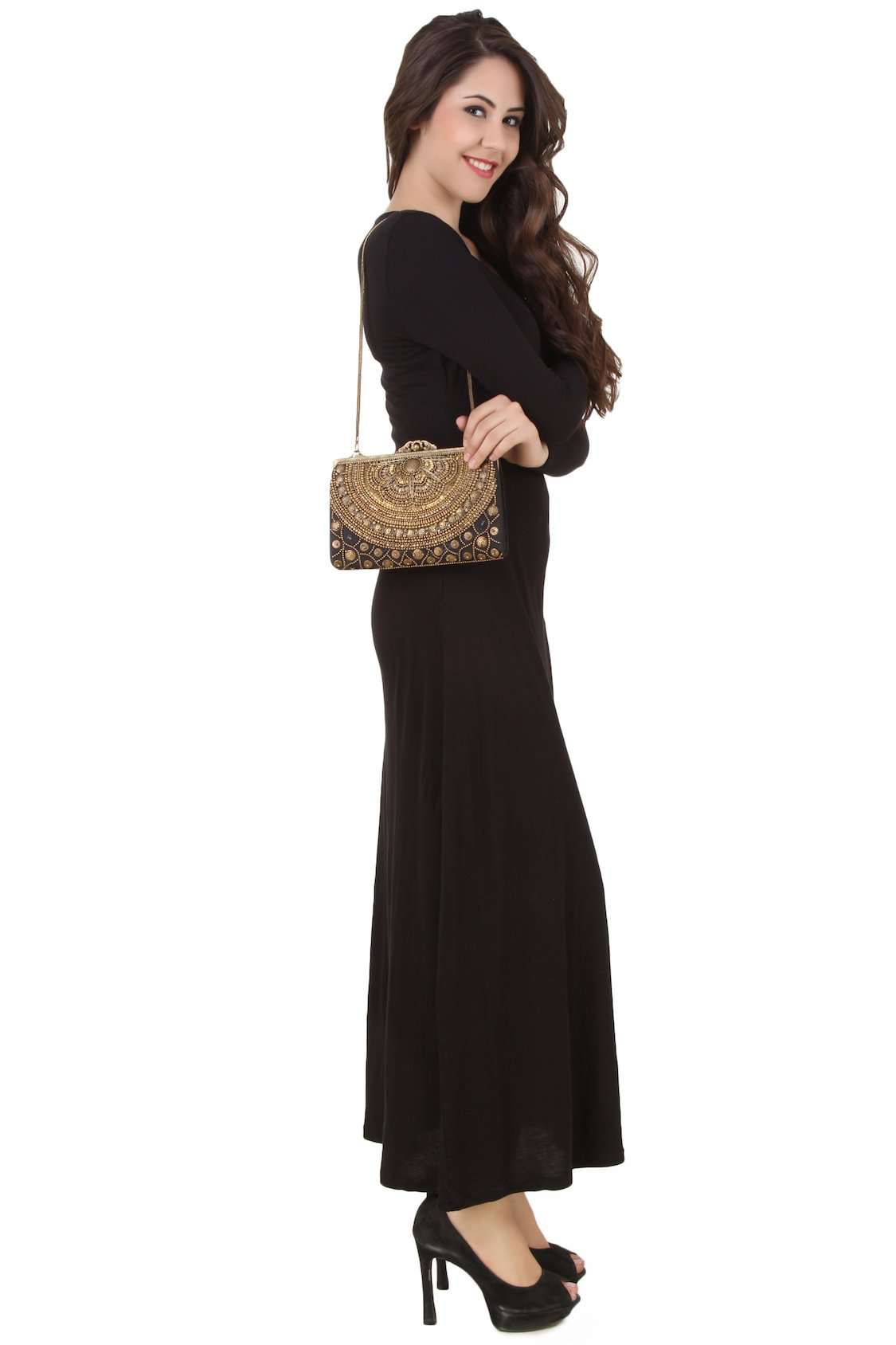 Stylish Ava Black & Gold Brass Frame Handbag for Women - Elegant Evening Clutch for Parties, Weddings & Special Occasions