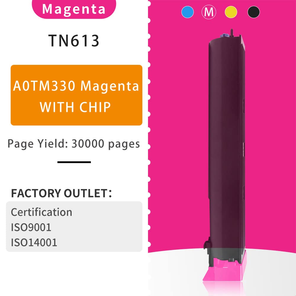 High-Yield TN613M Magenta Toner Cartridge Replacement for Konica Minolta Bizhub C552/C552DS/C652/C652DS | 30,000 Page Yield | Perfect for Office Printing & High-Volume Document Production