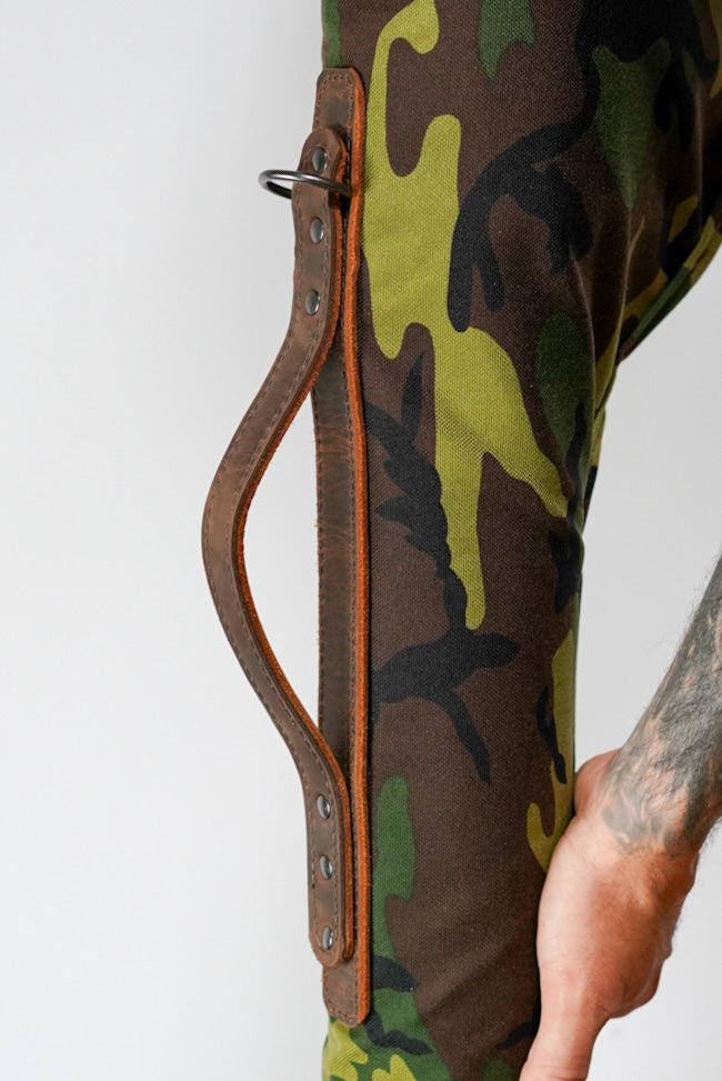 Limited Edition Camo Fishing Rod Case with Brown Leather Accents - Durable Protective Cover for Travel & Outdoor Fishing Gear Storage