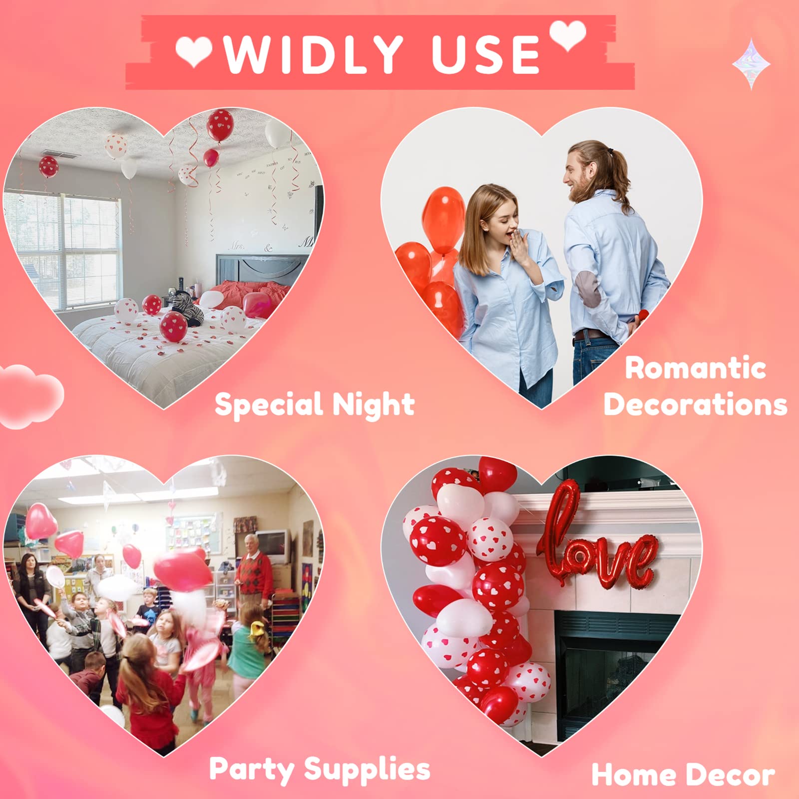 75 PCS Valentine's Day Heart Balloons Decorations Kit - 12 Inch Red & White Confetti Latex Balloons for Romantic Party Decor, Anniversary, Wedding, Birthday & Special Night Celebrations