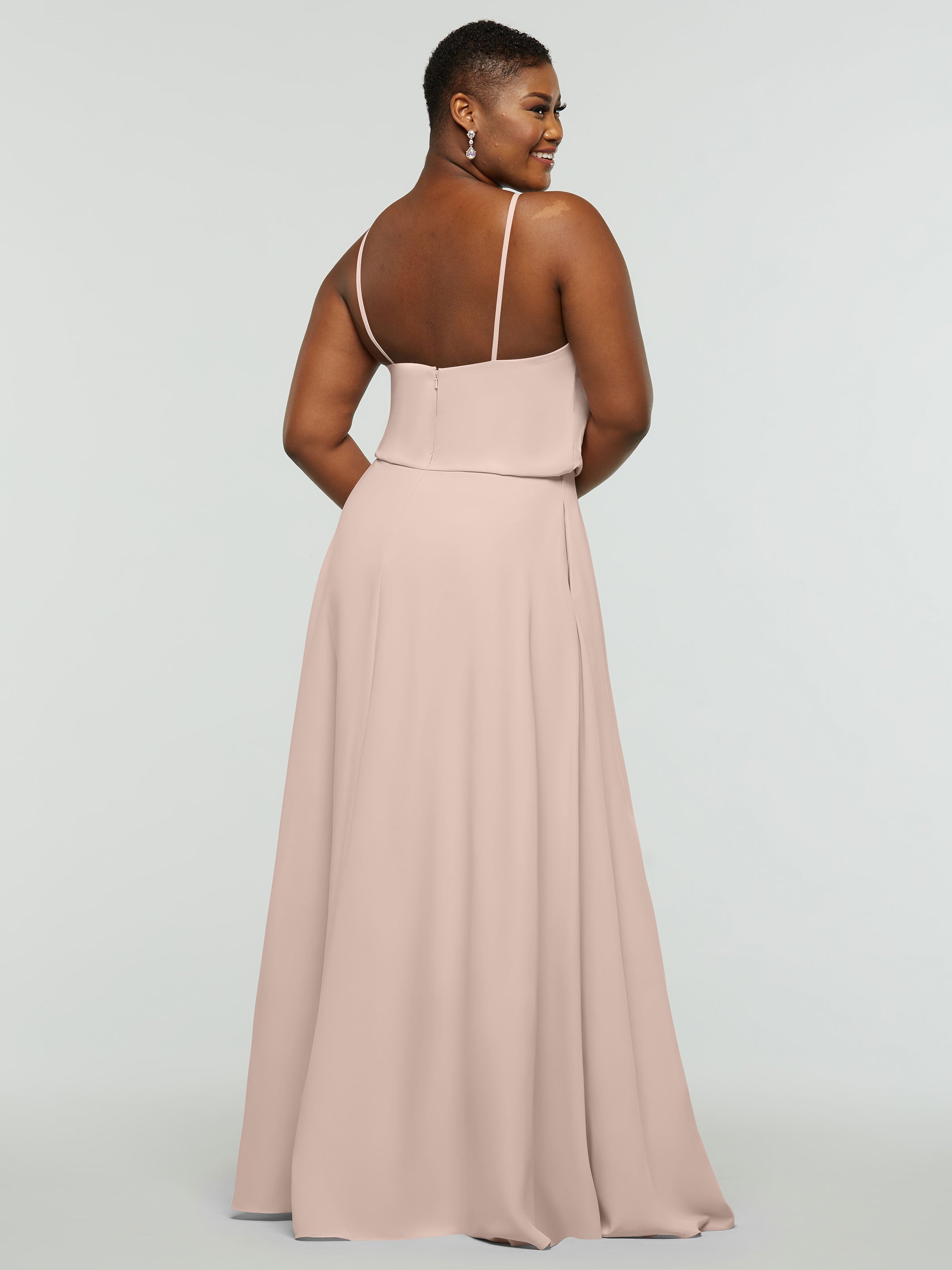 Elegant 83015 Stretch Chiffon A-Line Bridesmaid Dress with Halter Neckline - Perfect for Weddings, Formal Events & Special Occasions
