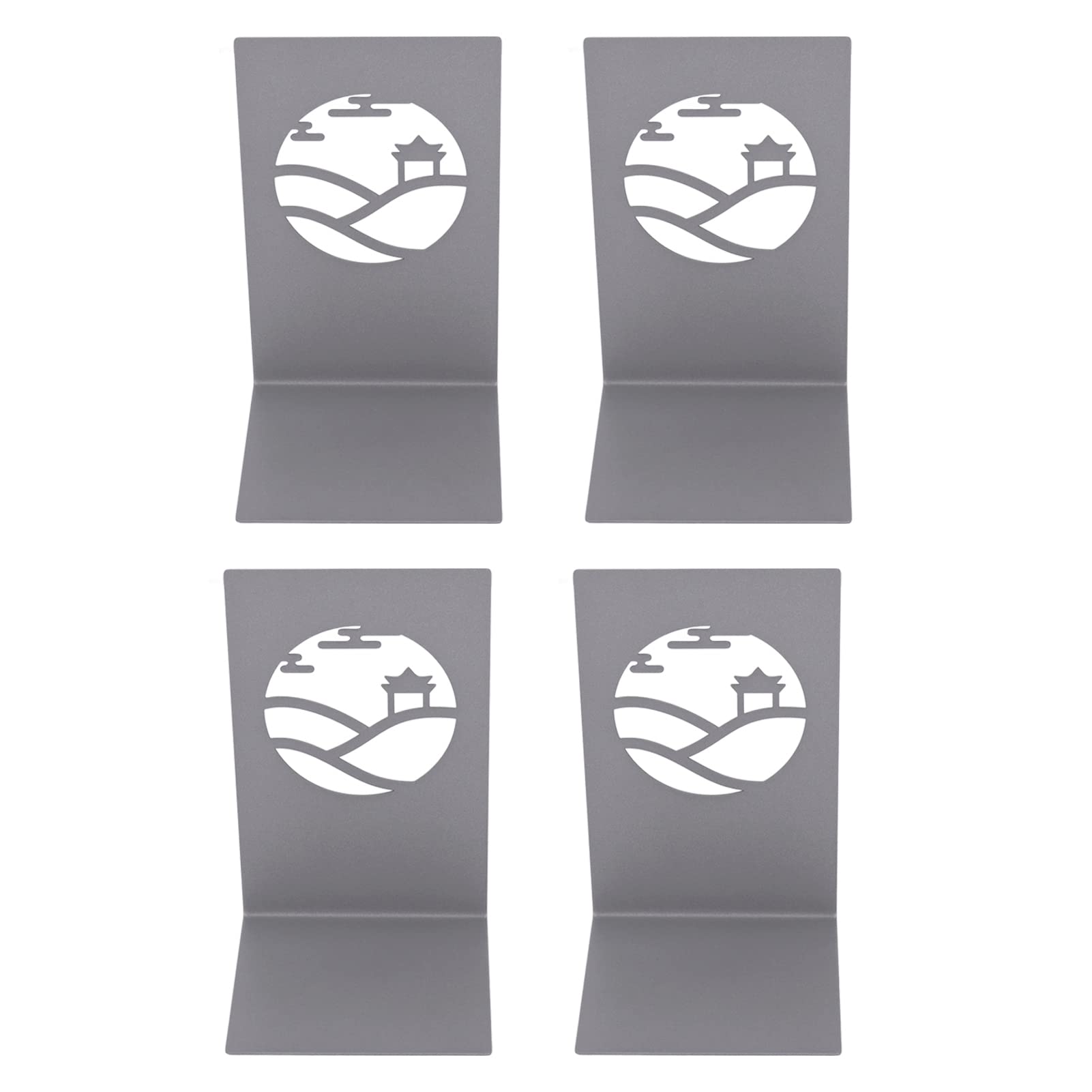 Decorative Bookends Set of 4 - Heavy Duty Metal Book Organizers for Books, CDs, DVDs - Slim Space-Saving Design for Home Office, Library & Bookshelf Organization