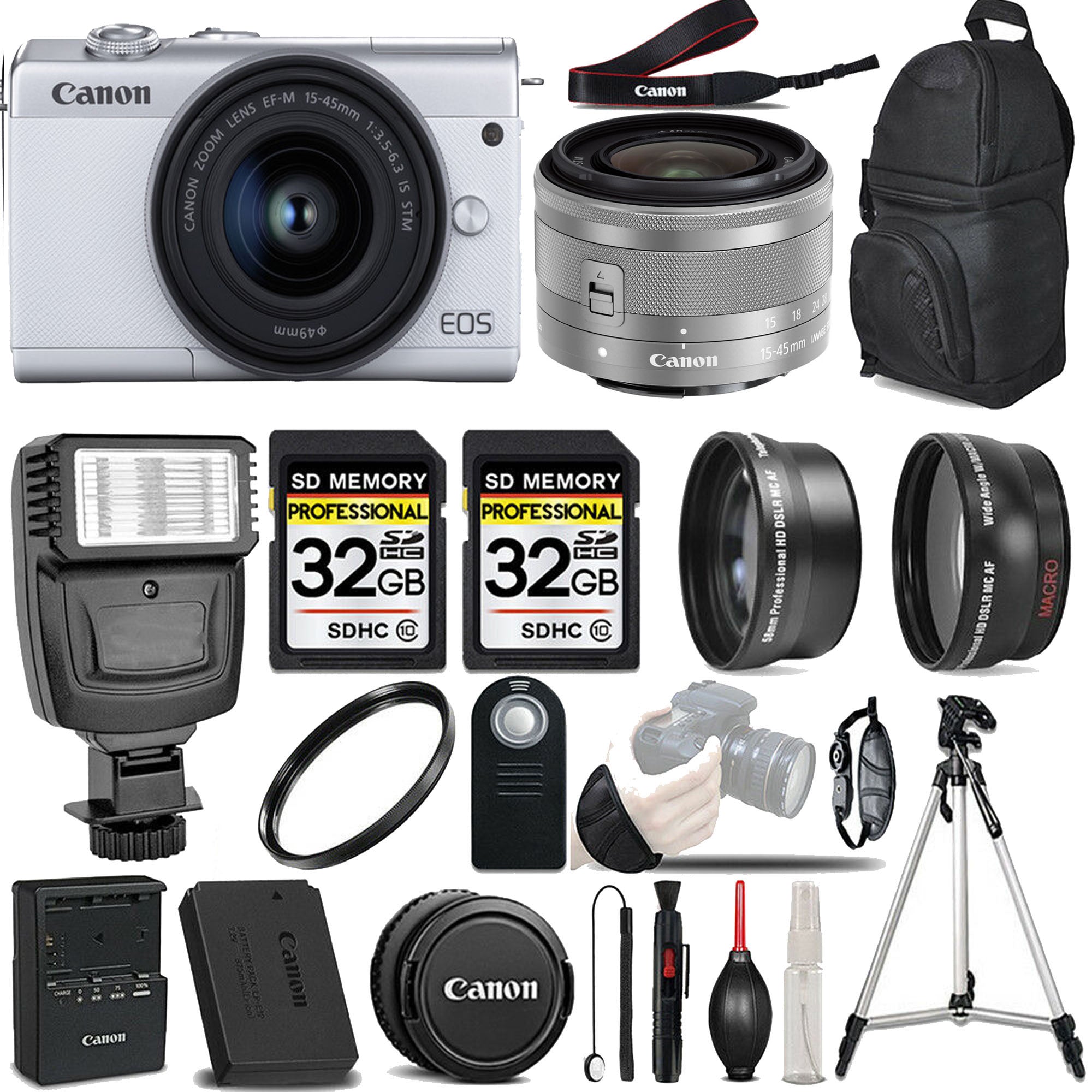 Canon EOS M200 Mirrorless Digital Camera Kit with 15-45mm Lens (White) + SanDisk 64GB Extreme Pro SD Card - Perfect for Travel Photography, Vlogging & Content Creation