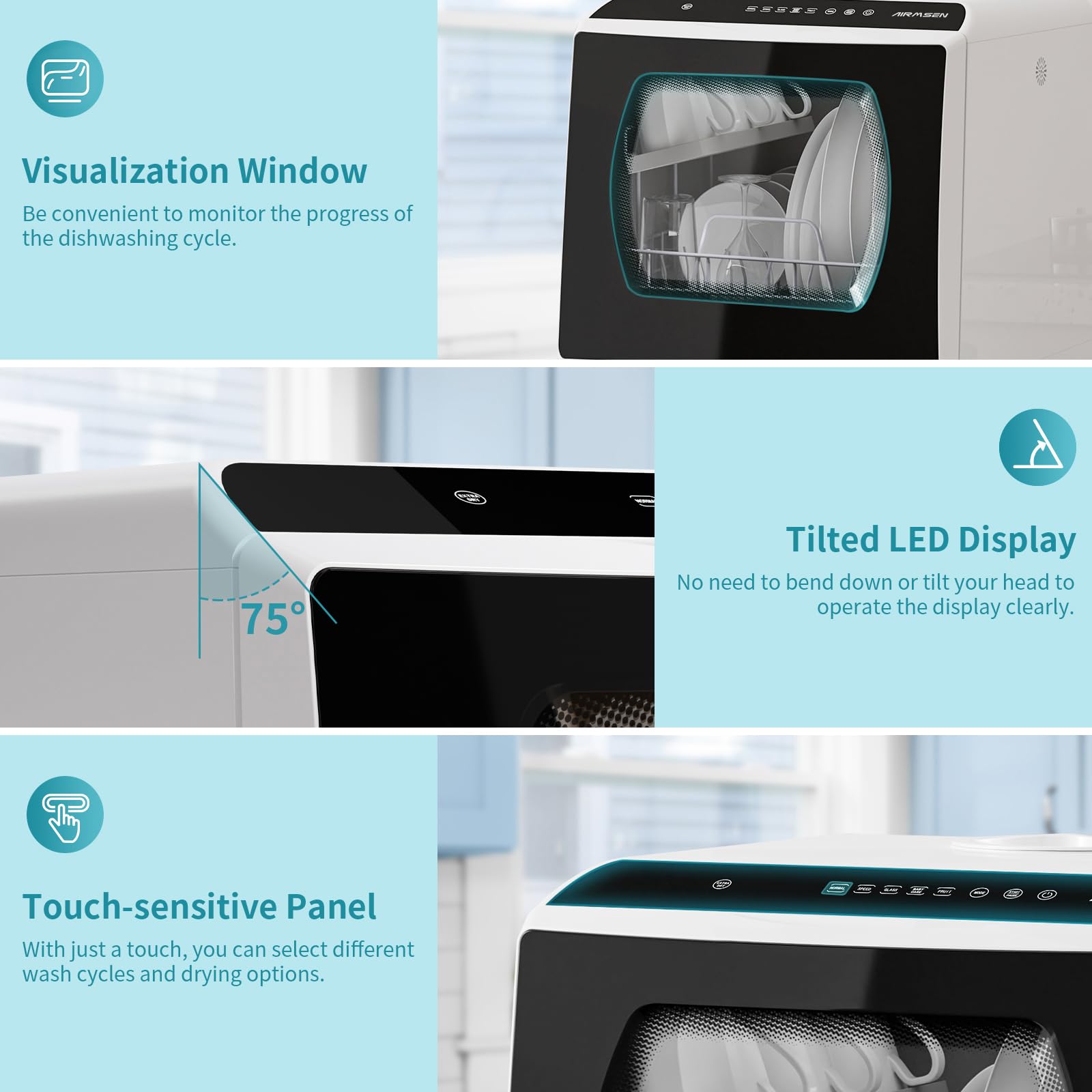 Portable Countertop Dishwasher - 5 Wash Programs, 5L Built-in Water Tank & Double-Layer Glass Door - No Plumbing Required for Home, Apartment, RV & Small Kitchen Use | Compact Dishwashing Solution for Dorms, Camping & Tiny Houses