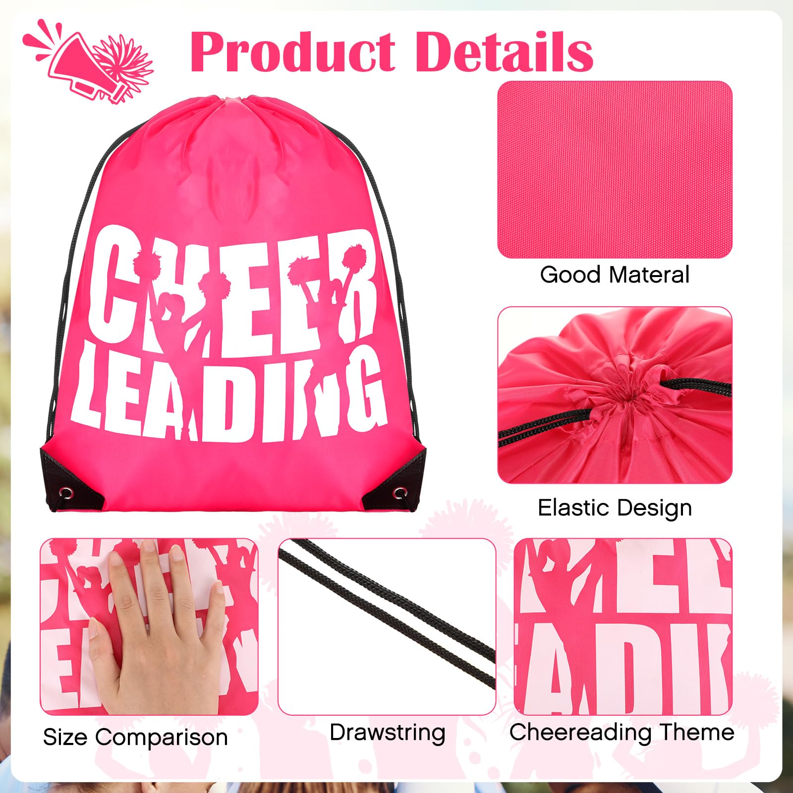 36 Pcs Cheerleading Gift Set - Drawstring Backpack, Makeup Bag & Hair Bow Holder - Portable Travel Pouch for Teen Girls, School, College Sports & Team Events - Perfect for Cheerleaders, Dance Teams & Women's Toiletry Gifts