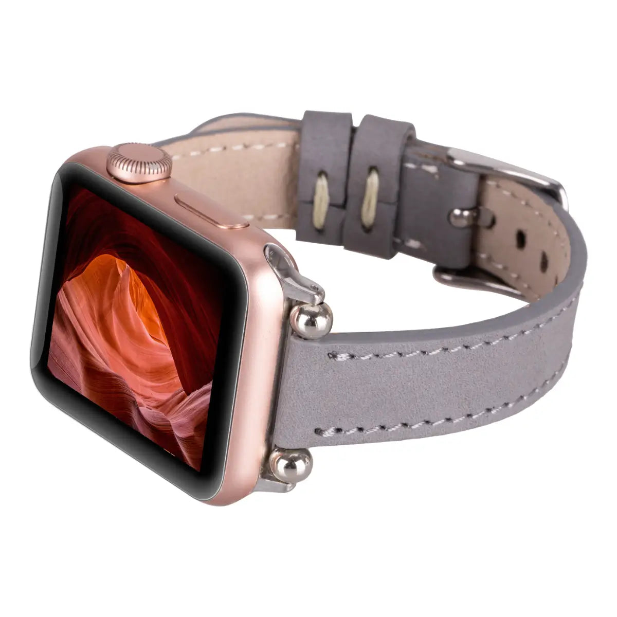 Premium Gray Genuine Leather Ultra Slim Apple Watch Band - Stylish & Comfortable for Workouts, Office & Everyday Wear