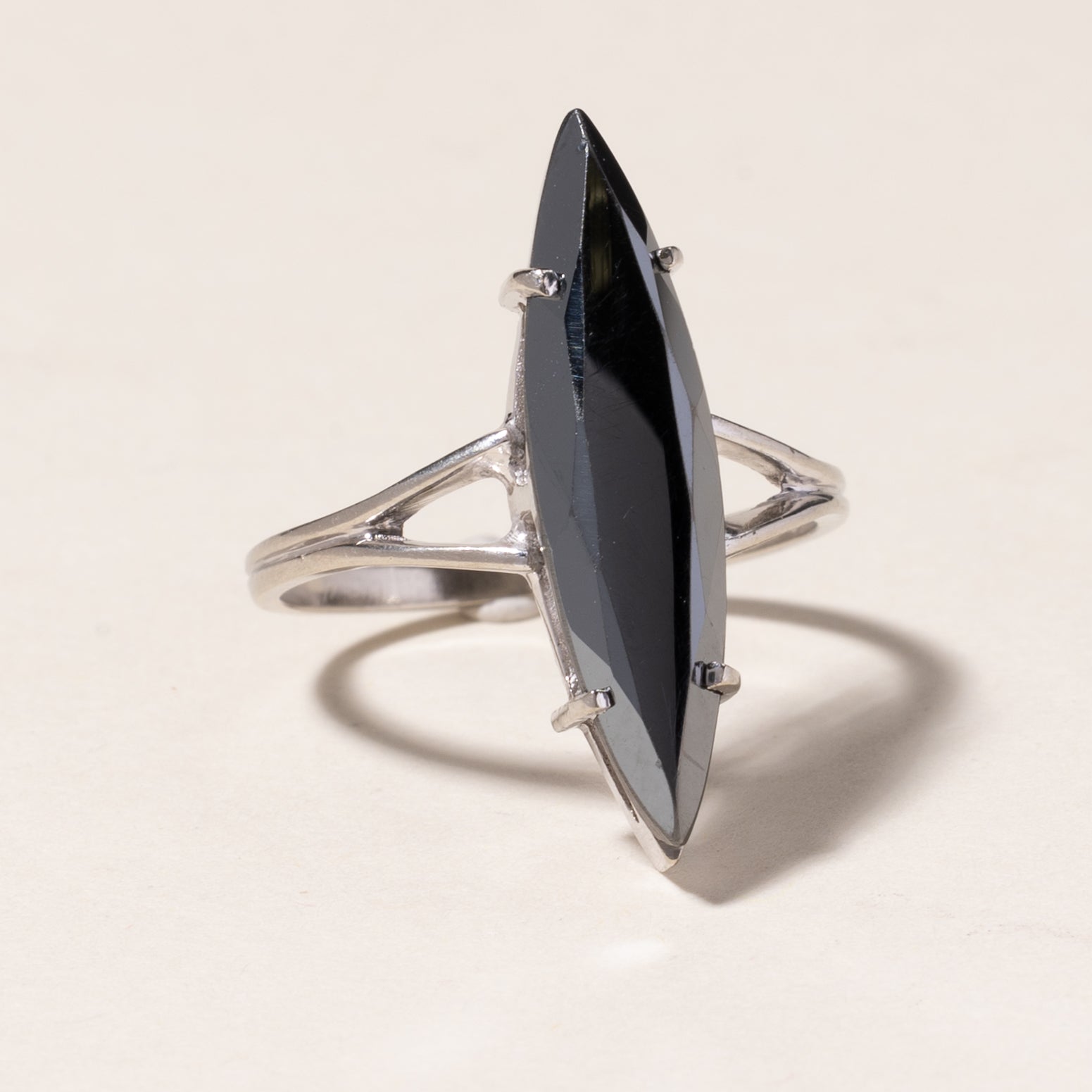 10K White Gold Hematite Ring for Women - 3.75ct Genuine Hematite Stone, Size 8.75, Elegant Wedding Band, Anniversary Gift, Engagement Jewelry for Her - Perfect for Special Occasions & Everyday Wear