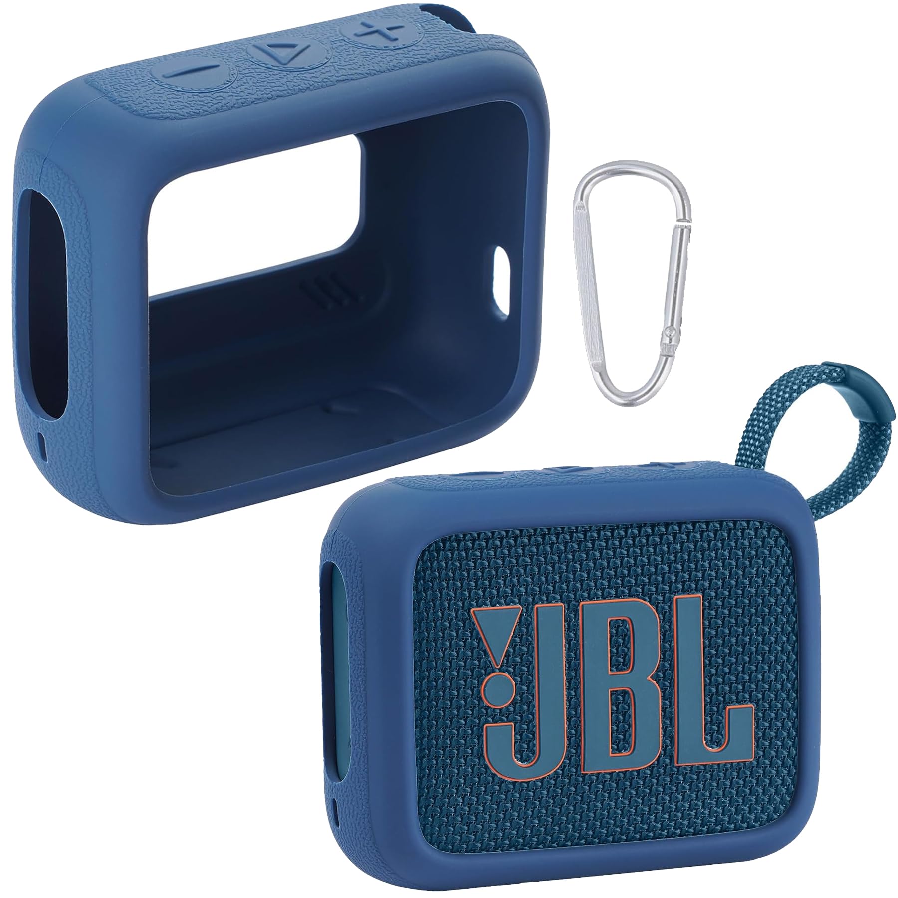 JBL Go 4 Waterproof Bluetooth Speaker Silicone Protective Cover Case with Carabiner - Shockproof Travel Skin for Outdoor, Beach, Pool & Camping (Blue) - co2CREA