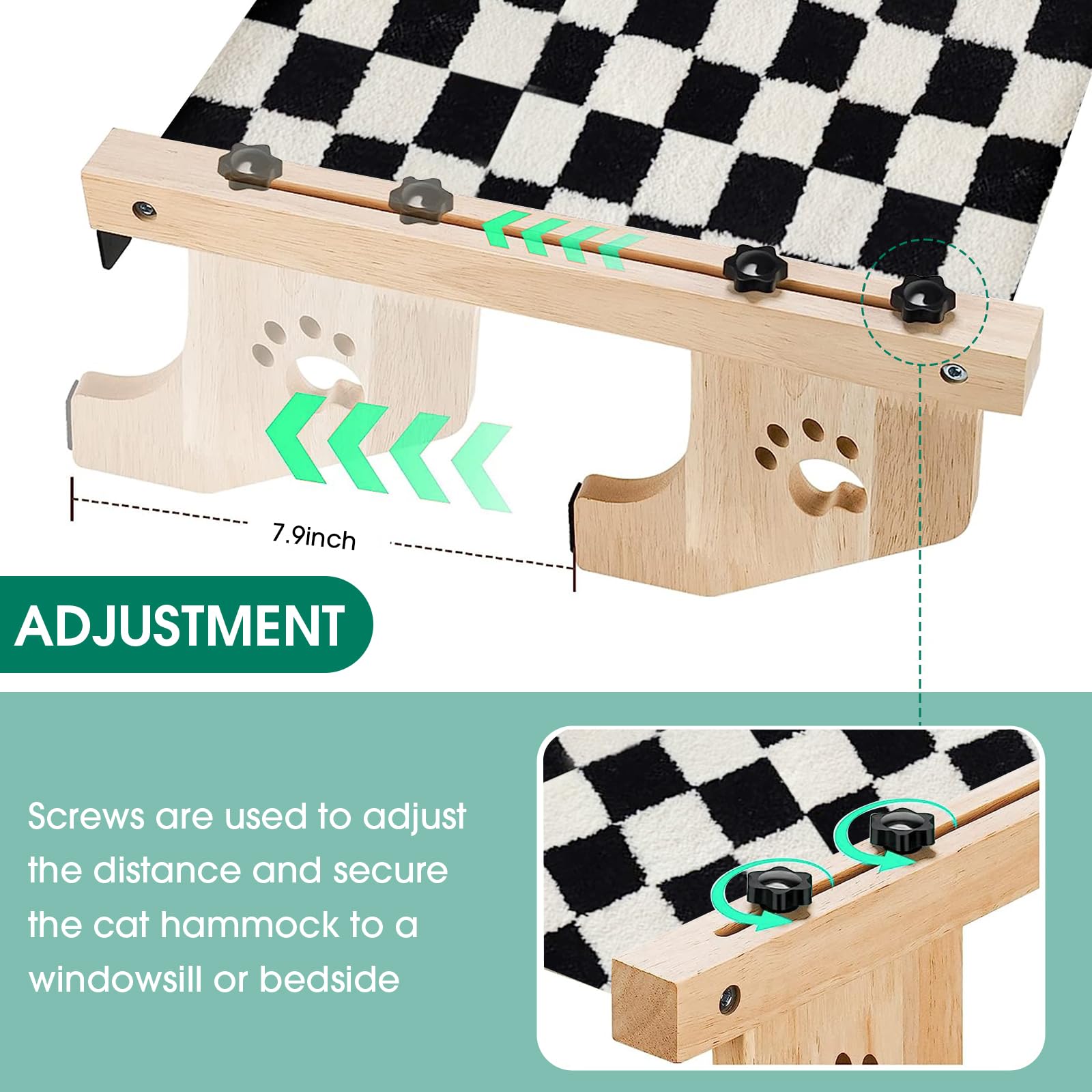 Gray Checkerboard Cat Window Perch with Wood Mat for Indoor Cats