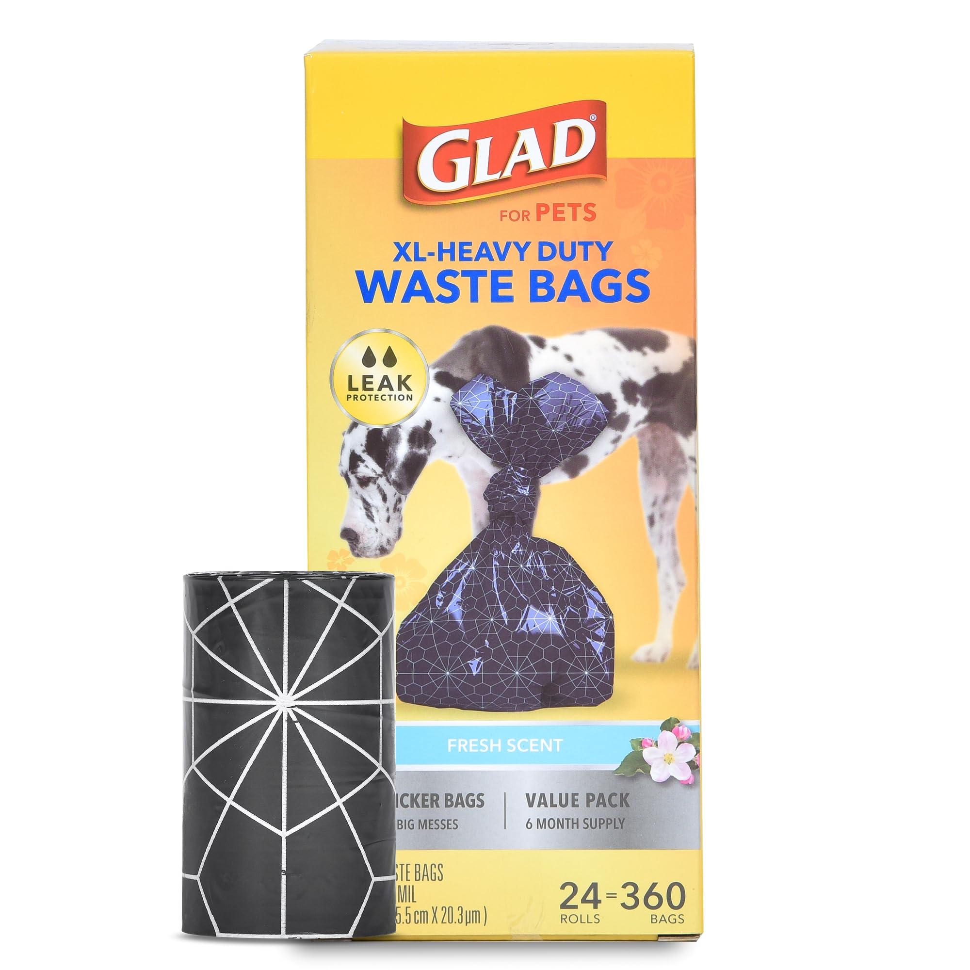 Glad Extra Large Heavy Duty Scented Dog Waste Bags - 288 Rolls (4320 Count) | Leak Proof & Odor Control | Perfect for Dog Parks, Walks & Backyard Cleanup