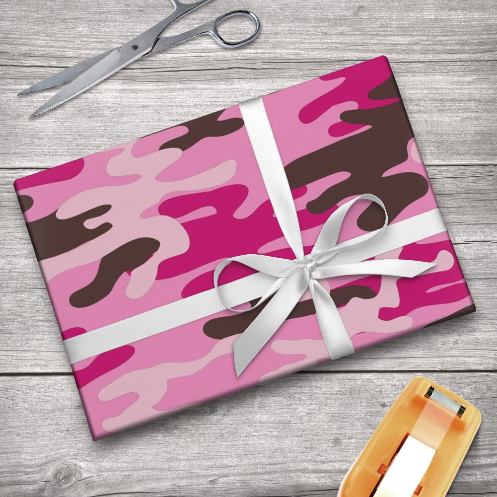 Pink Camouflage Gift Wrap Paper Roll - Premium Wrapping Paper for Birthdays, Christmas, Baby Showers & Party Decorations - 30