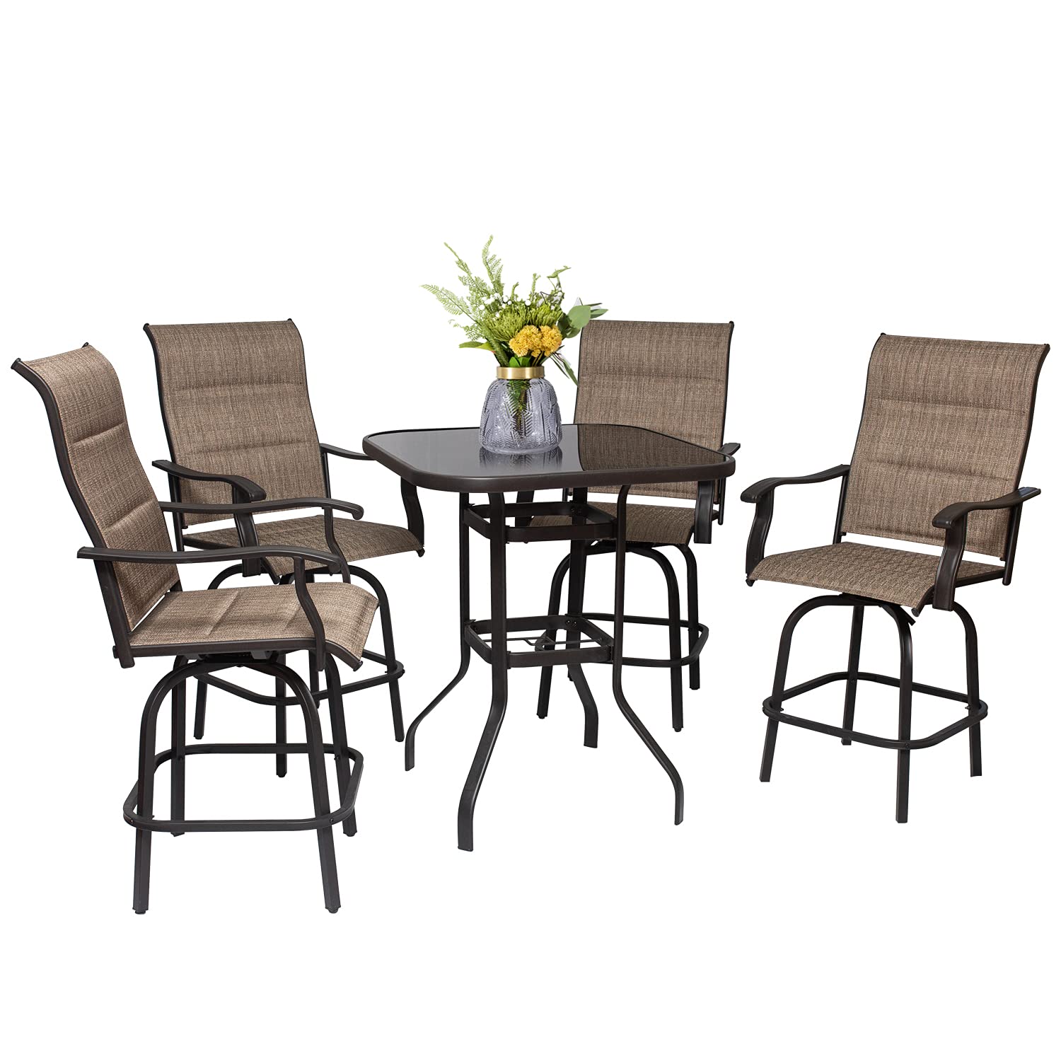 5-Piece Outdoor Bar Stool Set - High Back Textilene Swivel Chairs for Patio, Garden, Yard & Porch (24