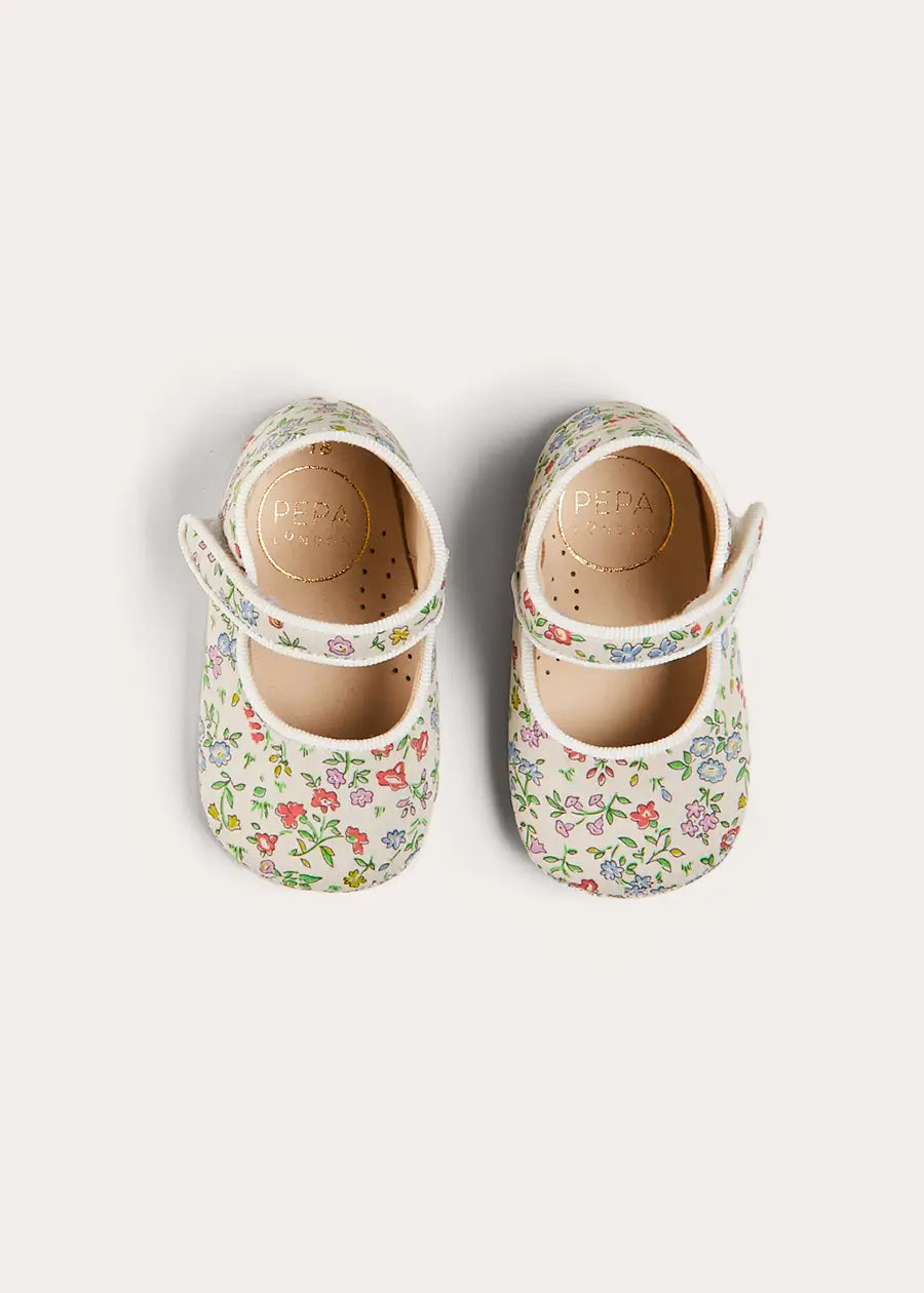 Cordelia Liberty Floral Mary Jane Pram Shoes for Baby Girls - Soft Pink (EU 17-20) | Comfortable First Walkers for Special Occasions & Everyday Wear