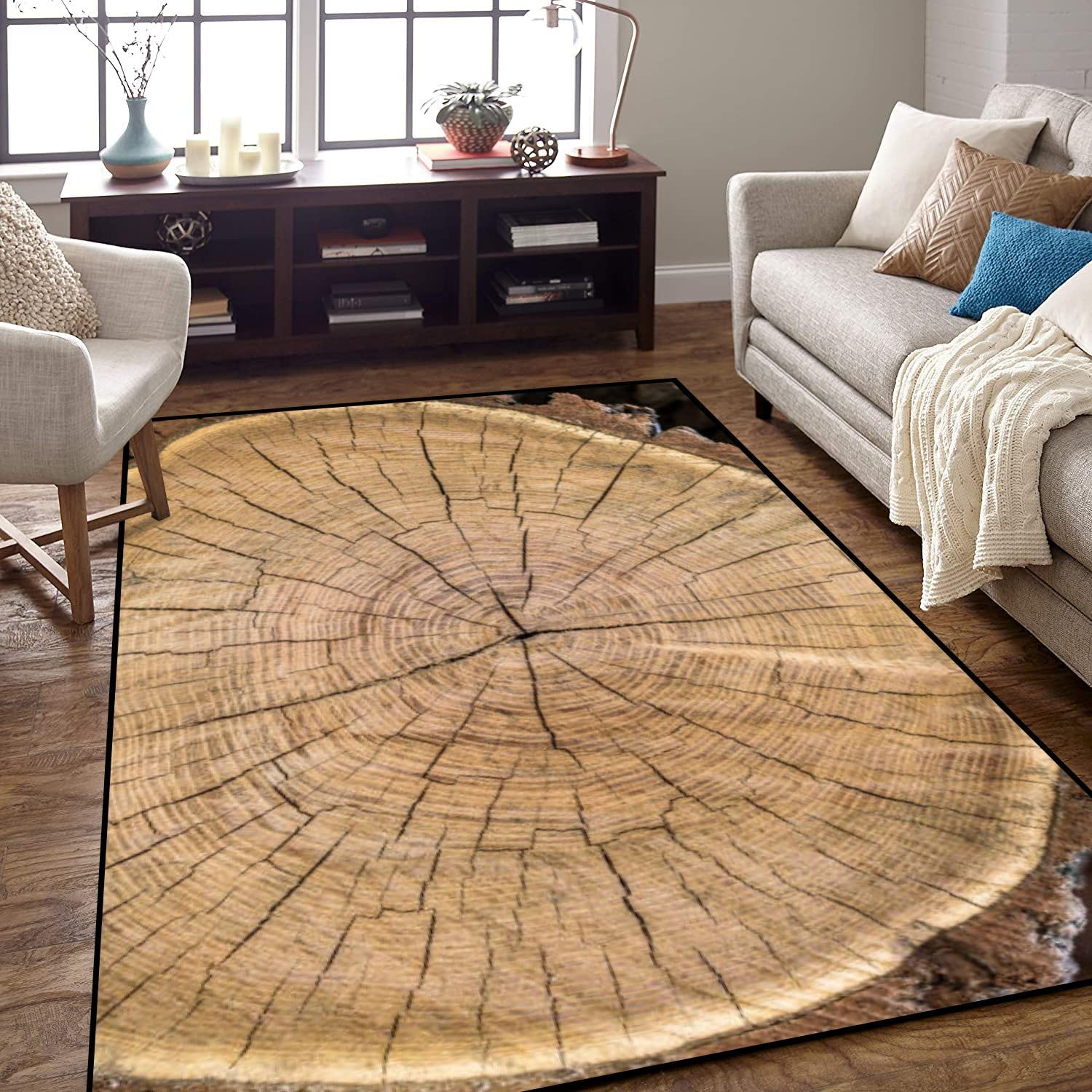 Non-Slip Tree Trunk Rings Area Rug - Indoor Outdoor Living Room Bedroom Kids Room Carpet - Home Decor Doormat Yoga Mat Patio Floor Mat - Perfect for Home Decor, Yoga Practice & Outdoor Spaces