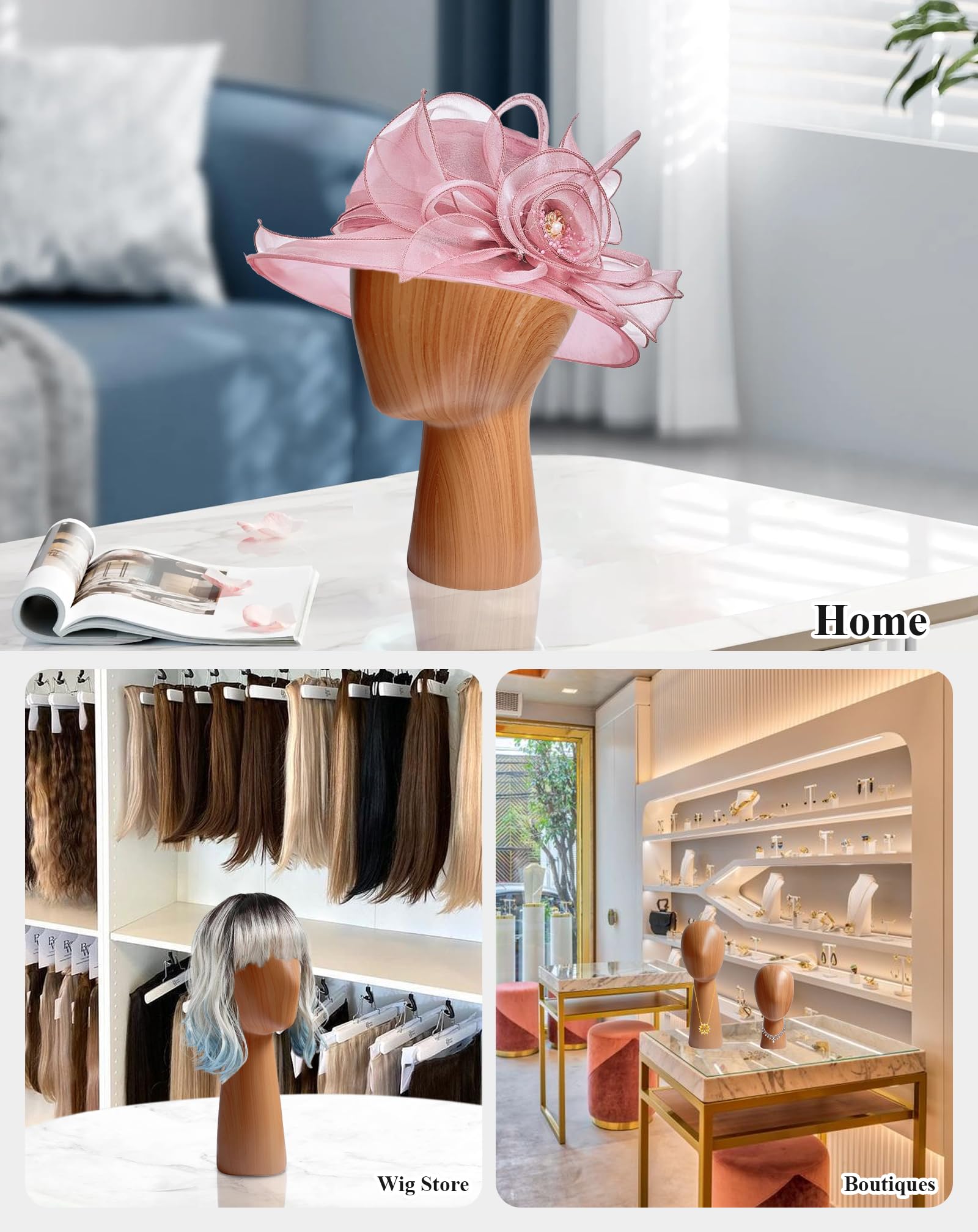 CHADWICK Imitation Wood Mannequin Head - Wig & Hat Display Stand for Salons, Photography & Home Decor - Durable GFRP Material for Long-Lasting Use - Perfect for Styling Wigs, Hats & Fashion Accessories