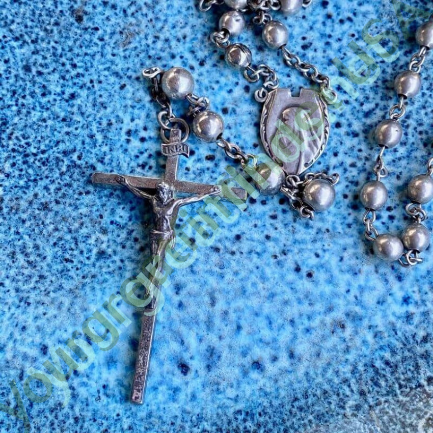 Vintage Solid Sterling Silver Rosary - Handcrafted Catholic Prayer Beads for Religious Devotion, Meditation & Gifts