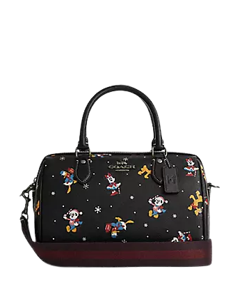 Coach Disney X Coach Rowan Satchel Crossbody Bag with Holiday Print - Stylish Mickey Mouse Design for Women, Perfect for Christmas Gifts, Parties & Daily Use
