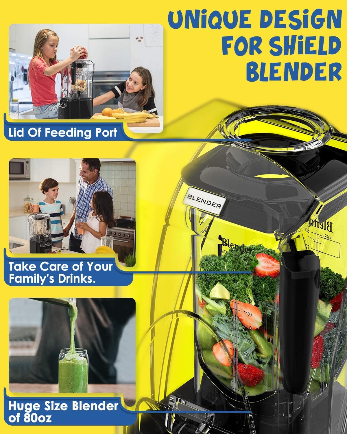 CRANDDI 2200W Commercial Quiet Blender - BPA-Free 80oz Pitcher, 15-Speed & Pulse Control - Professional Countertop Blender for Smoothies, Shakes, Ice Crushing - Ideal for Restaurants, Cafes & Home Kitchens (K90 Black)