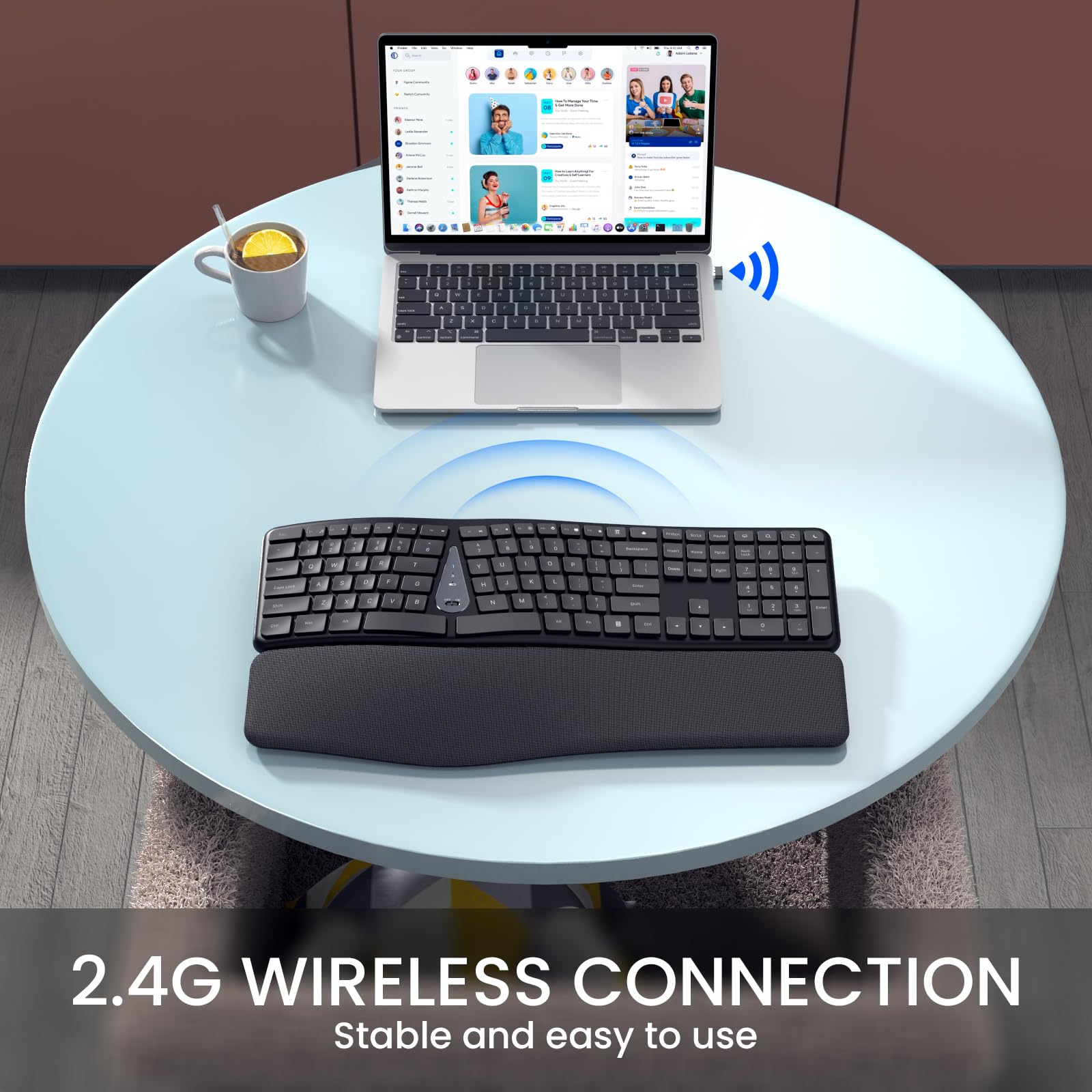 Wireless Ergonomic Split Keyboard with Wrist Rest & Cleaning Brush - 2.4G Comfortable Computer Keyboard for Windows PC & Laptops - Perfect for Office Work, Gaming & Long Typing Sessions