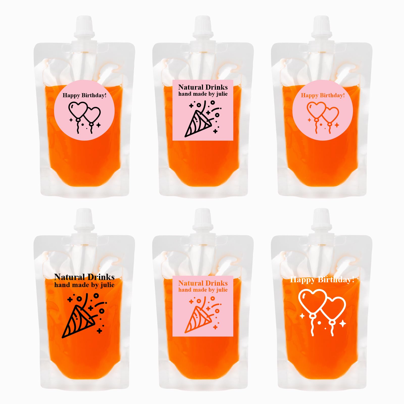 100 PCS Custom Drink Bags with Spout | Personalized 3.25 oz Clear Drink Pouches | Full Color Printing for Parties, Events & On-the-Go Hydration
