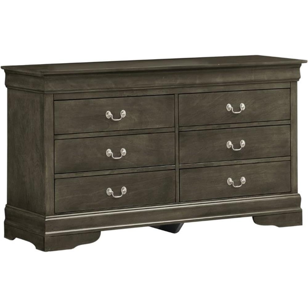 Glory Furniture Louis Phillipe 6-Drawer Gray Dresser - Perfect for Bedroom Storage & Organization