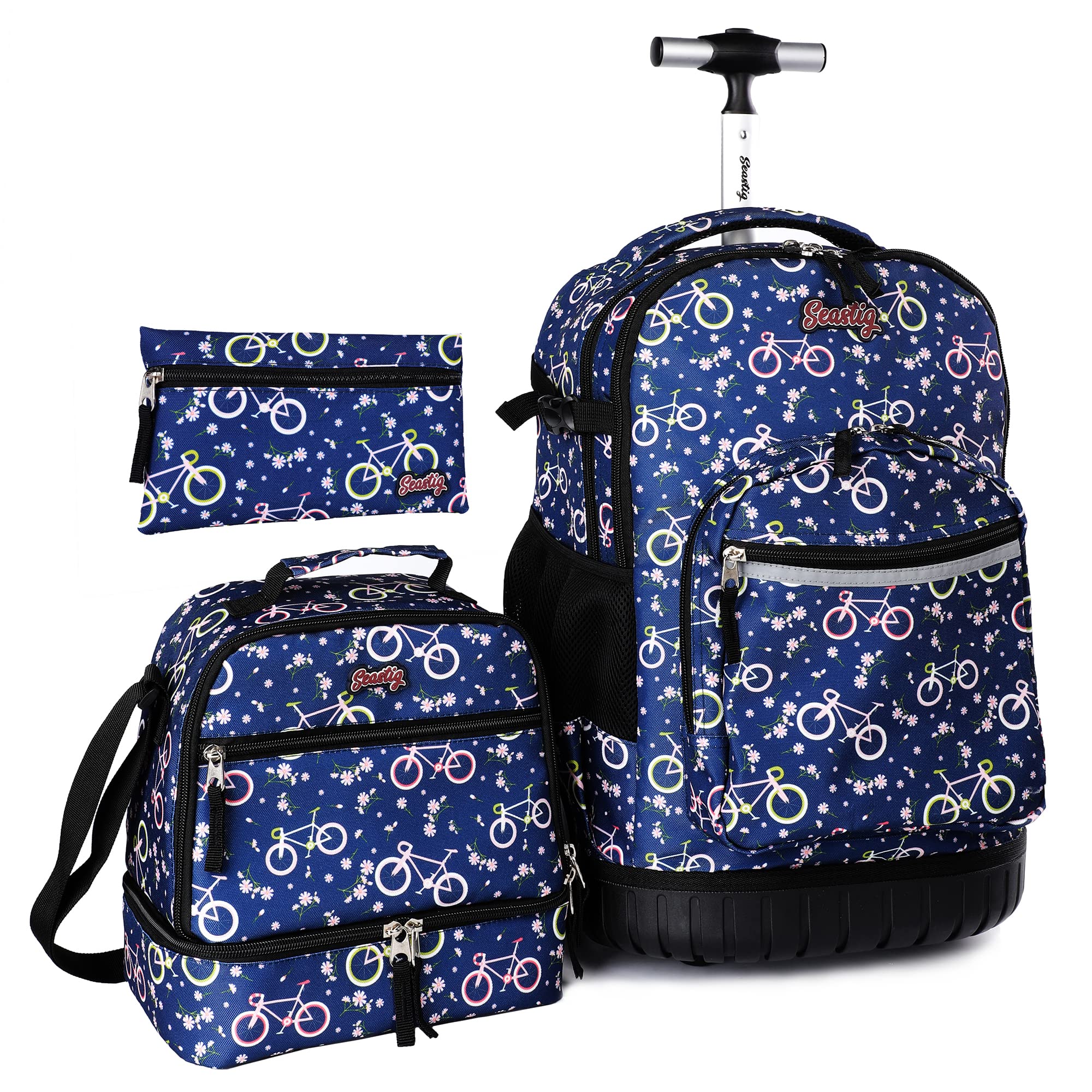 Seastig 18in Rolling Backpack with Wheels - Wheeled Laptop Backpack for Adults & Kids, Includes Lunch Bag & Pencil Case Set (Ideal for School, Travel, Work & Commuting)