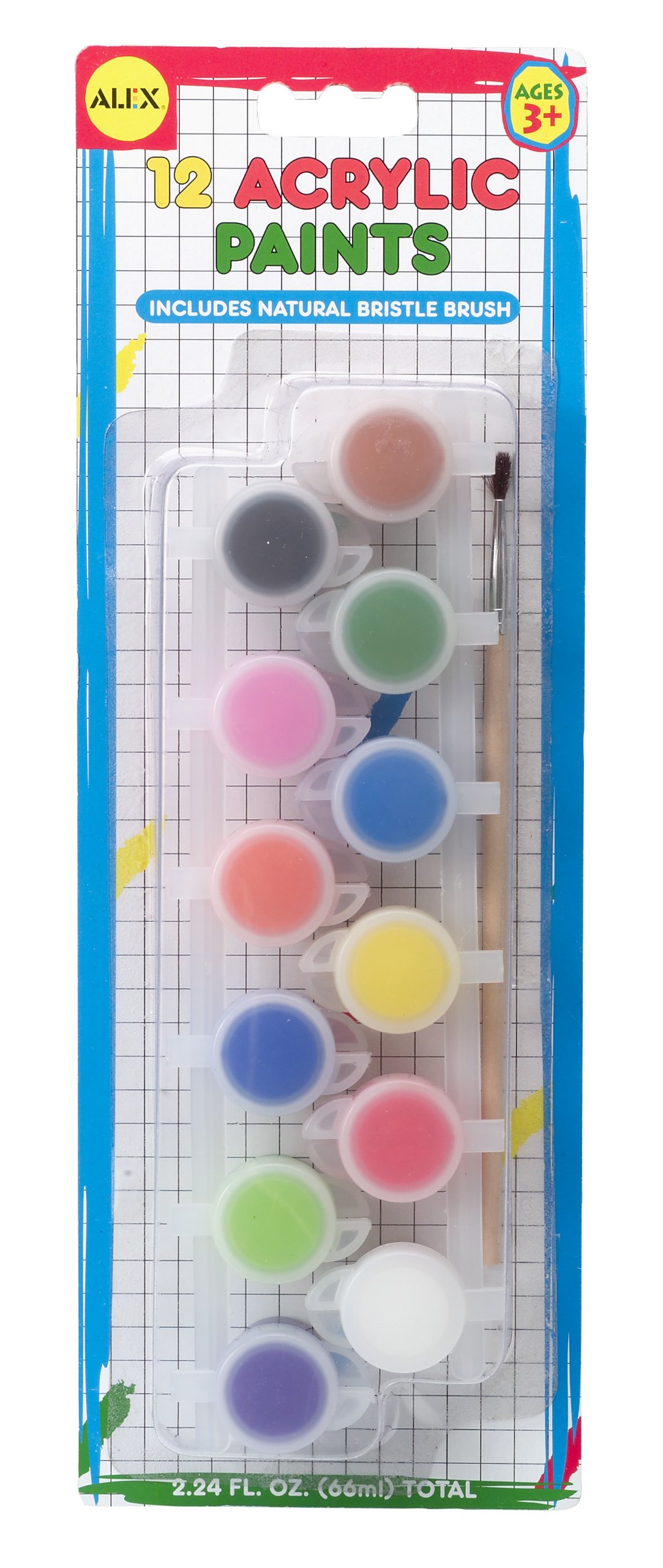 ALEX Toys Artist Studio 12 Mini Acrylic Paints with Brush - Kids Art Supplies for Painting, DIY Crafts & School Projects | Perfect for Beginners, Home & Classroom Use