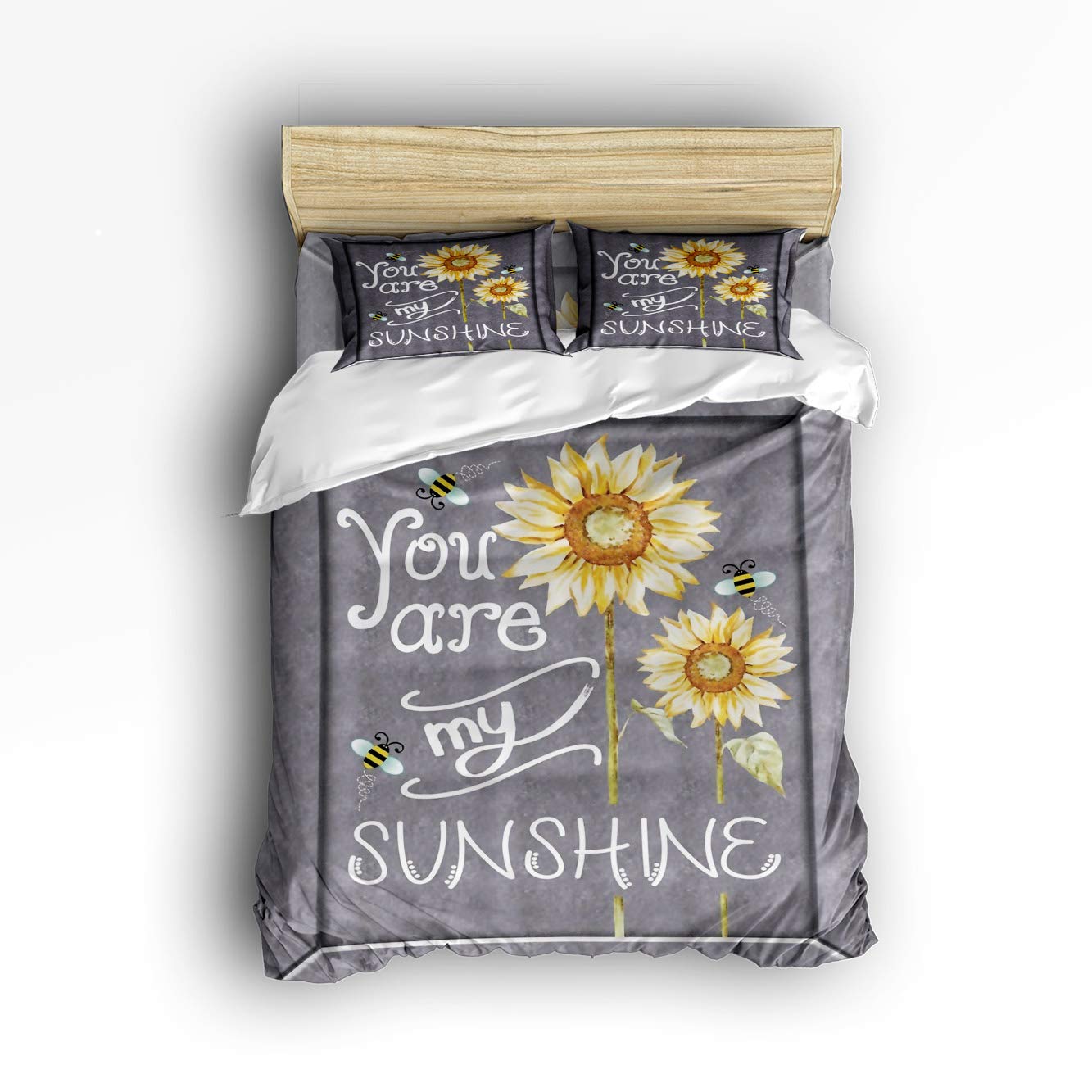 Pink Sky Full Size 4-Piece Luxury Duvet Cover Set with Sunflower & Bee Art Pattern - Includes 1 Comforter Cover, 1 Bed Sheet, 2 Pillowcases - Perfect for Master Bedroom, Guest Room & Bohemian Home Decor