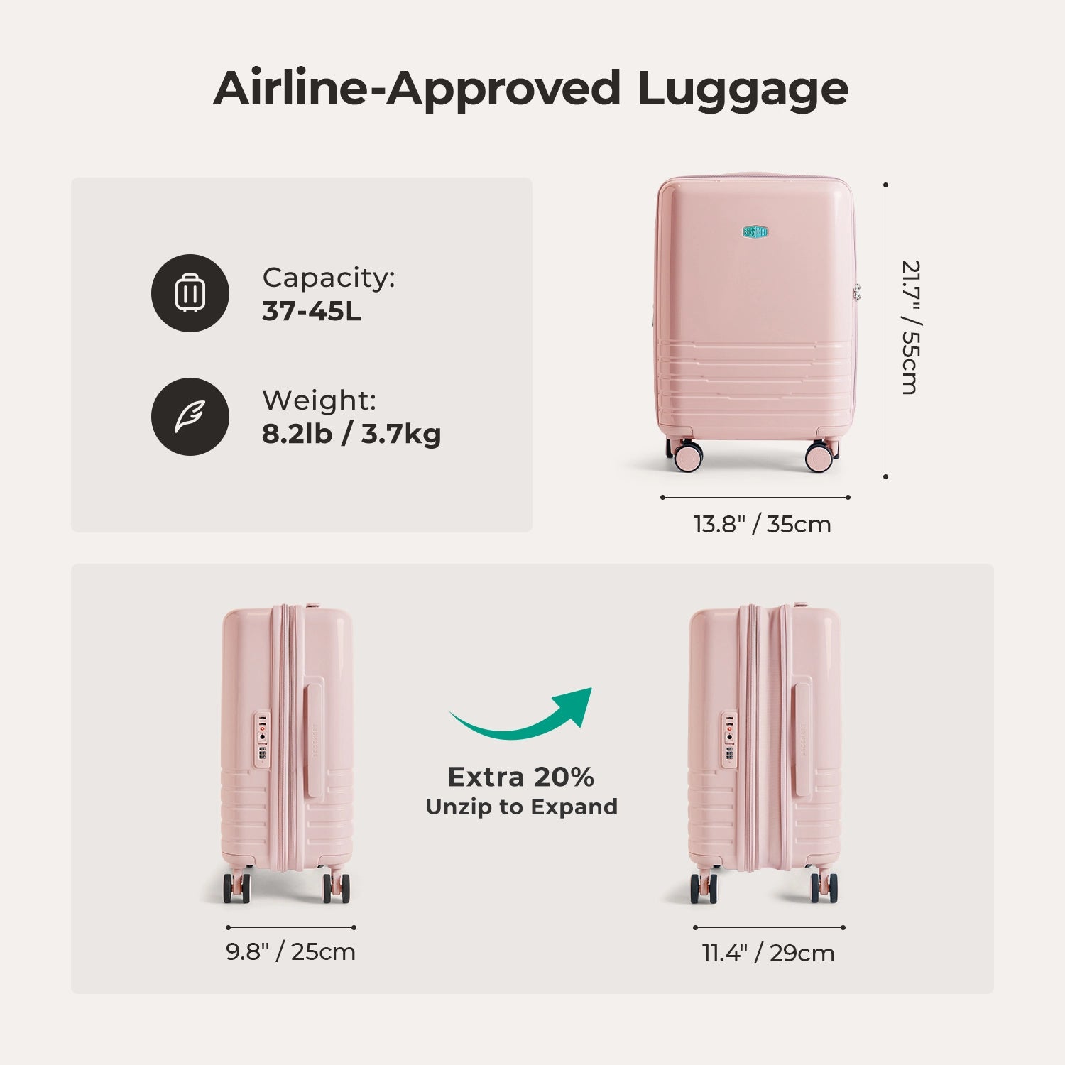 Getaway 20 Carry On Luggage - Lightweight Travel Suitcase for Airplane Cabin Size - Perfect for Weekend Trips & Business Travel