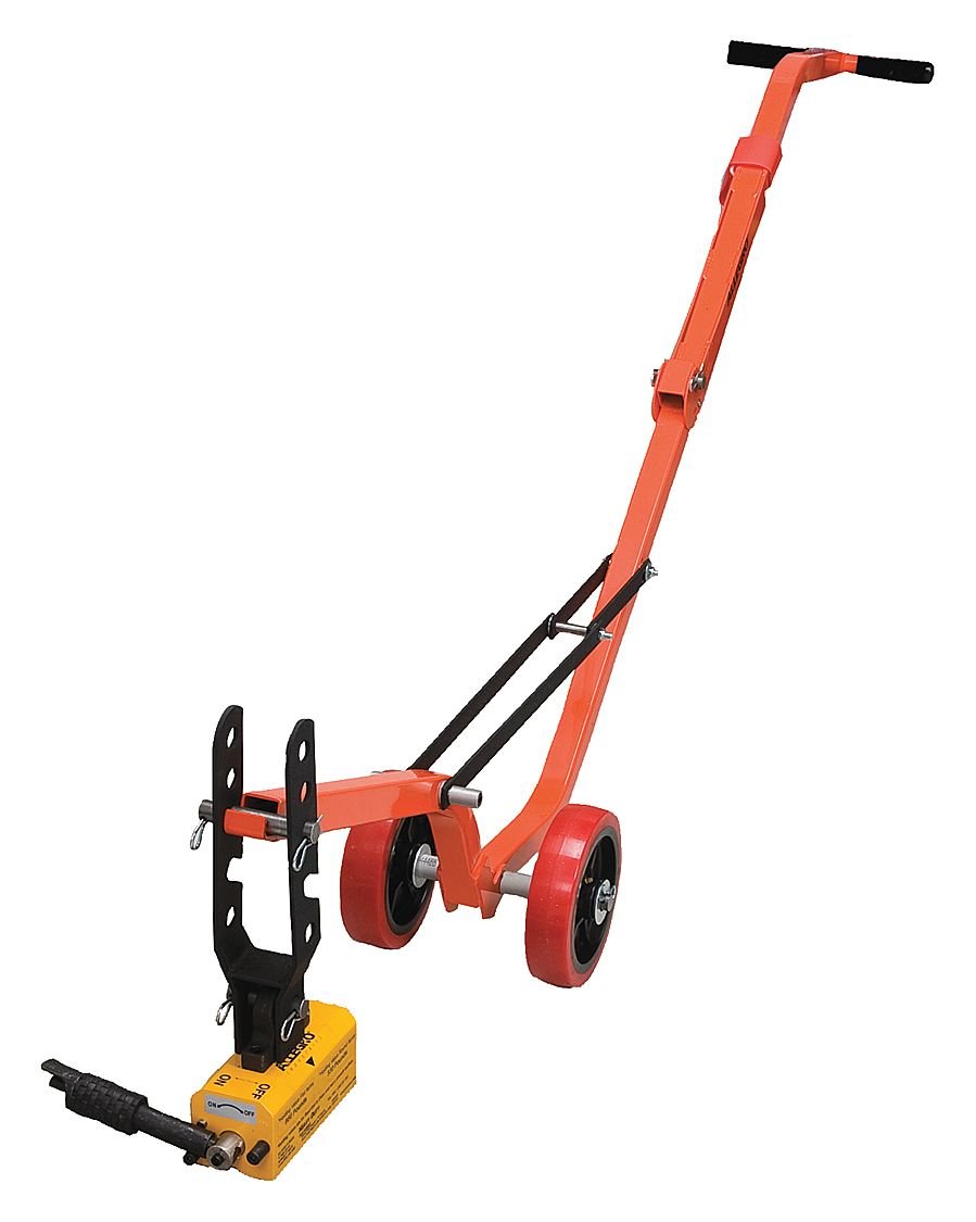 Allegro Industries 9401-26 Heavy Duty Magnetic Lid Lifter - 900 lb Capacity for Flat Items, 450 lb for Round Items - Steel Dolly with Orange Handle - Ideal for Warehouses, Construction Sites & Industrial Applications