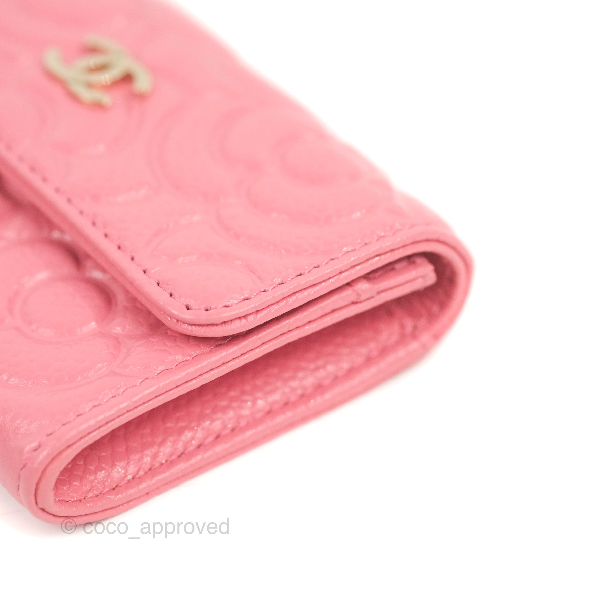 Chanel Camellia Pink Caviar Leather Card Holder with Gold Hardware - Luxury Compact Wallet for Everyday Use & Gift Giving
