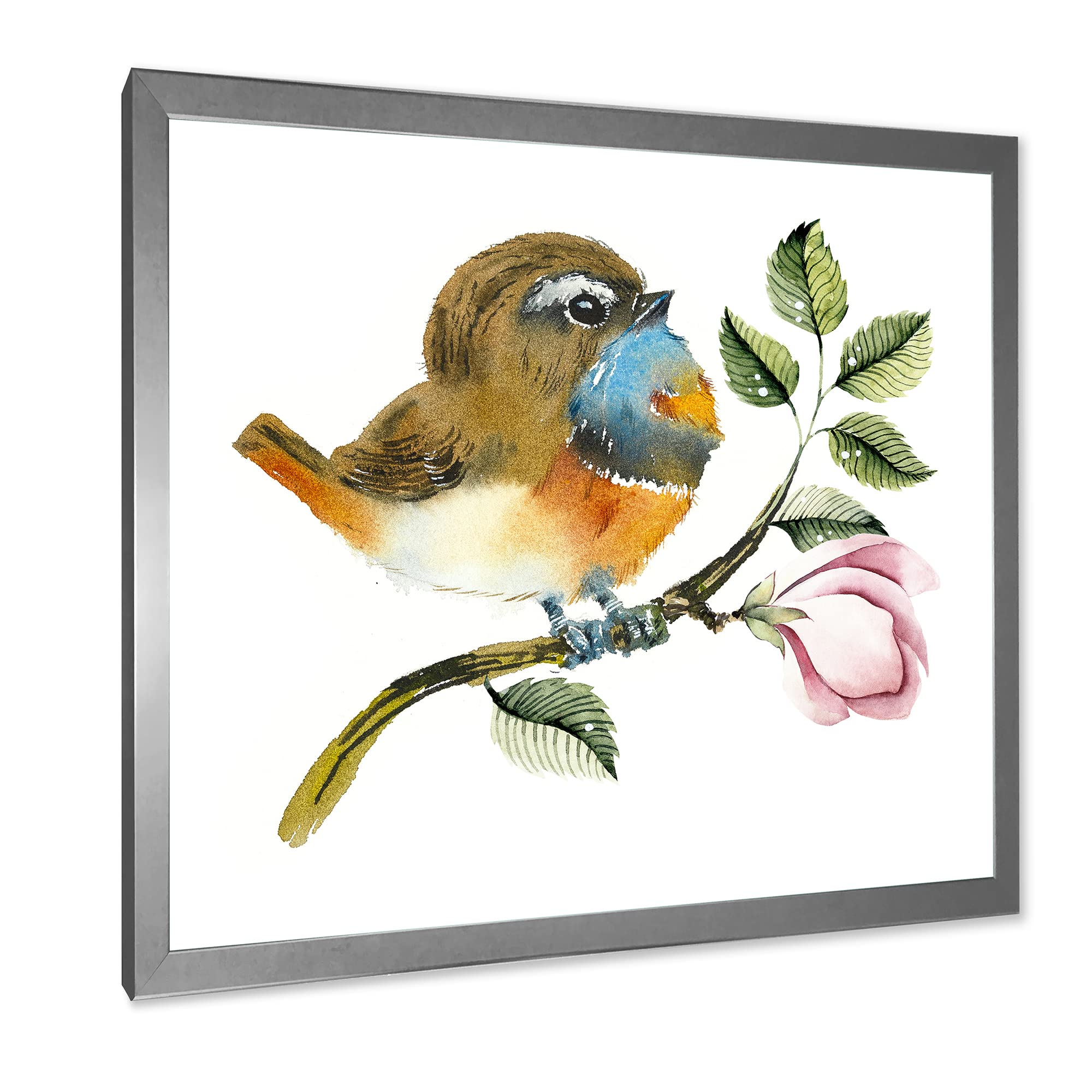 DesignQ Traditional Framed Wall Art - Blue Throat Bird on Branch Painting - Home & Office Decor for Living Room, Bedroom, Study