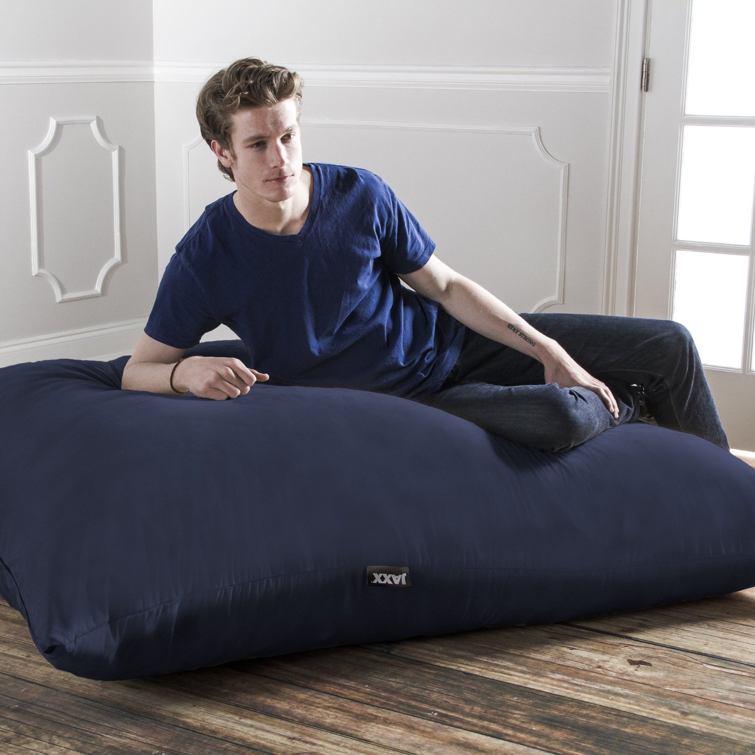 Jaxx Pillow Saxx 5.5-Foot Oversized Bean Bag Chair - Navy Blue Giant Floor Pillow for Adults, Kids Lounger & Gaming Chair - Perfect for Living Room, Bedroom, Dorm or Playroom