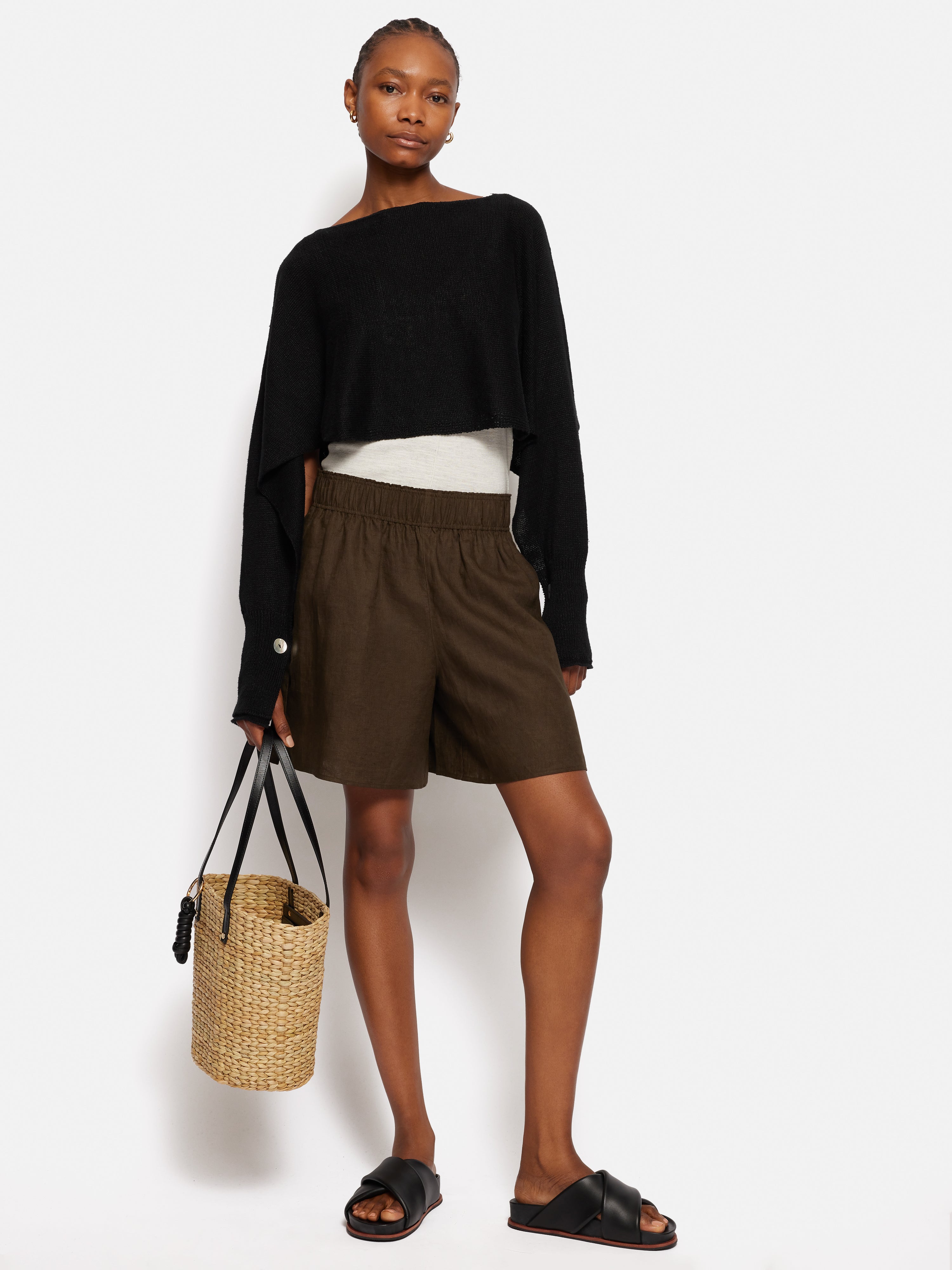 Pure Linen Poncho Sweater for Women - Soft & Breathable Black Wrap Cardigan | Perfect for Casual Outings, Beach Cover-Up & Boho Fashion