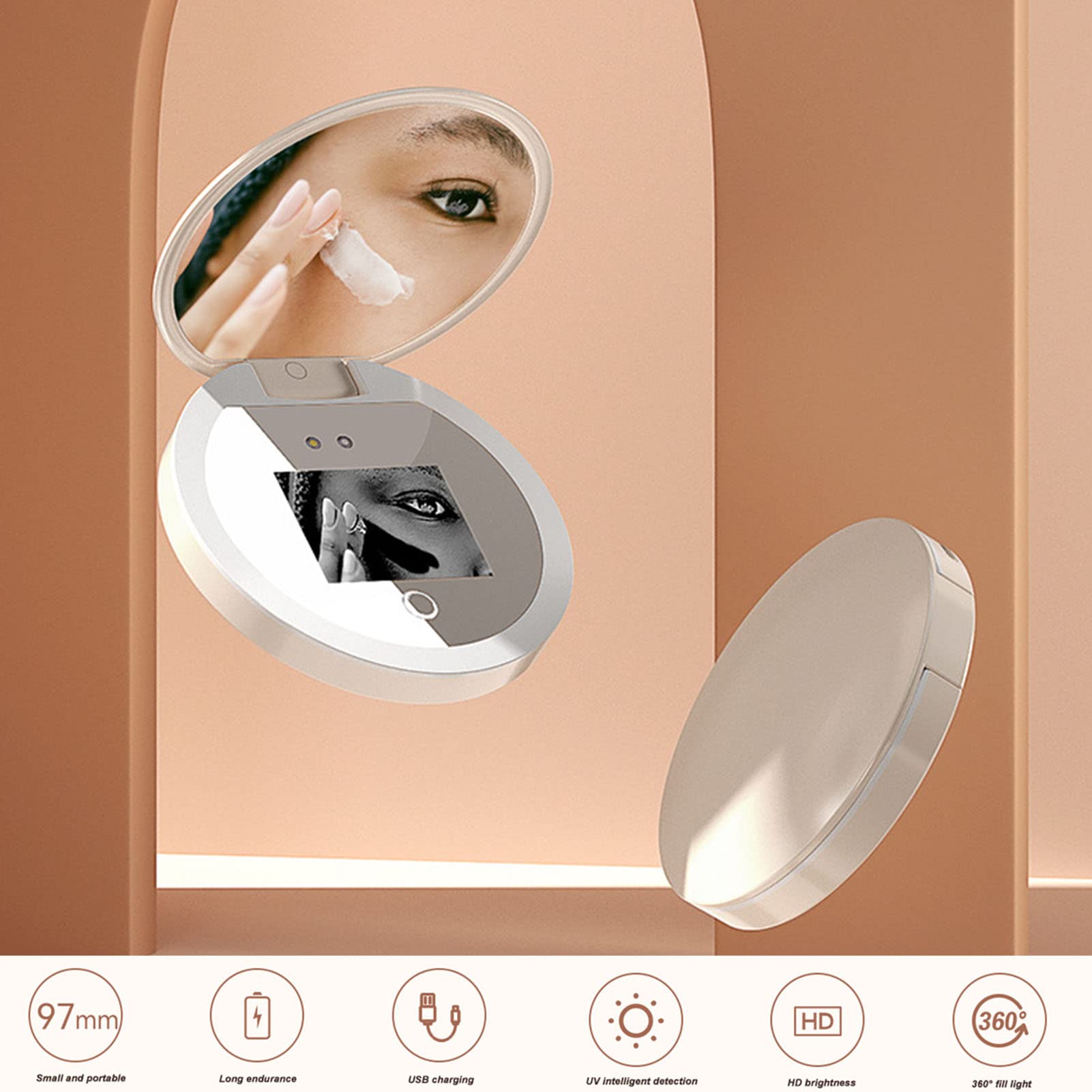 Portable Sunscreen Tester Mirror - 2X Magnification for Travel & Makeup