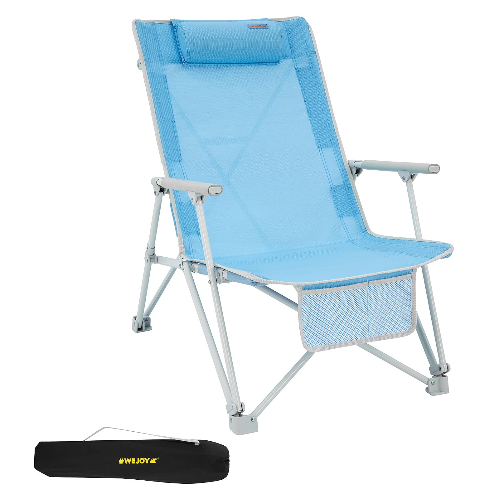 WEJOY High Back Folding Beach Chair for Adults - Portable & Foldable Low Profile Chair with Armrests & Headrest - Supports 300 lbs - Perfect for Beach, Lawn, Festival, Concert, Travel & Outdoor BBQ Parties