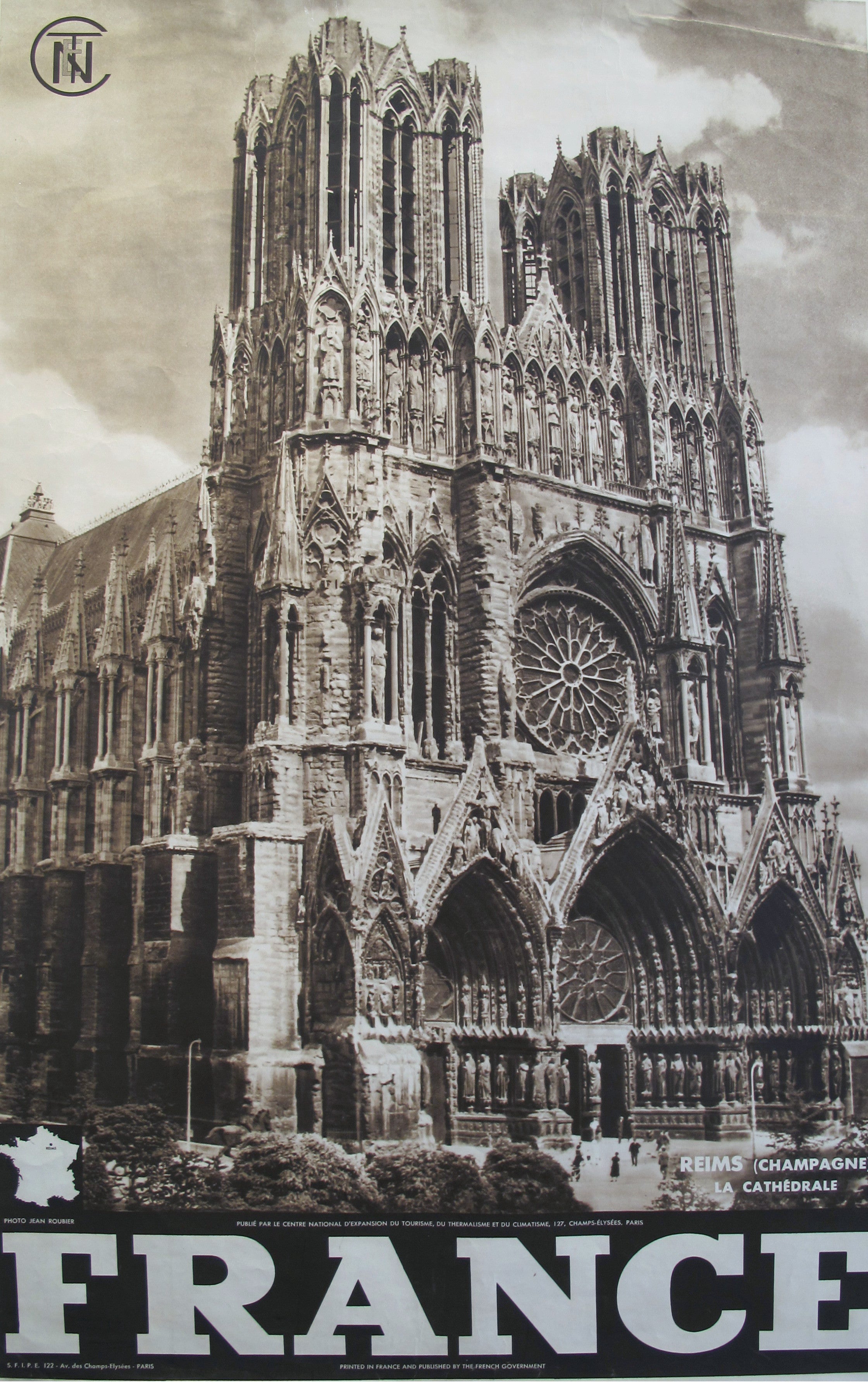 1950s Vintage French Travel Poster - Cathedral of Reims Champagne Art Print | Retro Wall Decor for Home, Office & Cafe