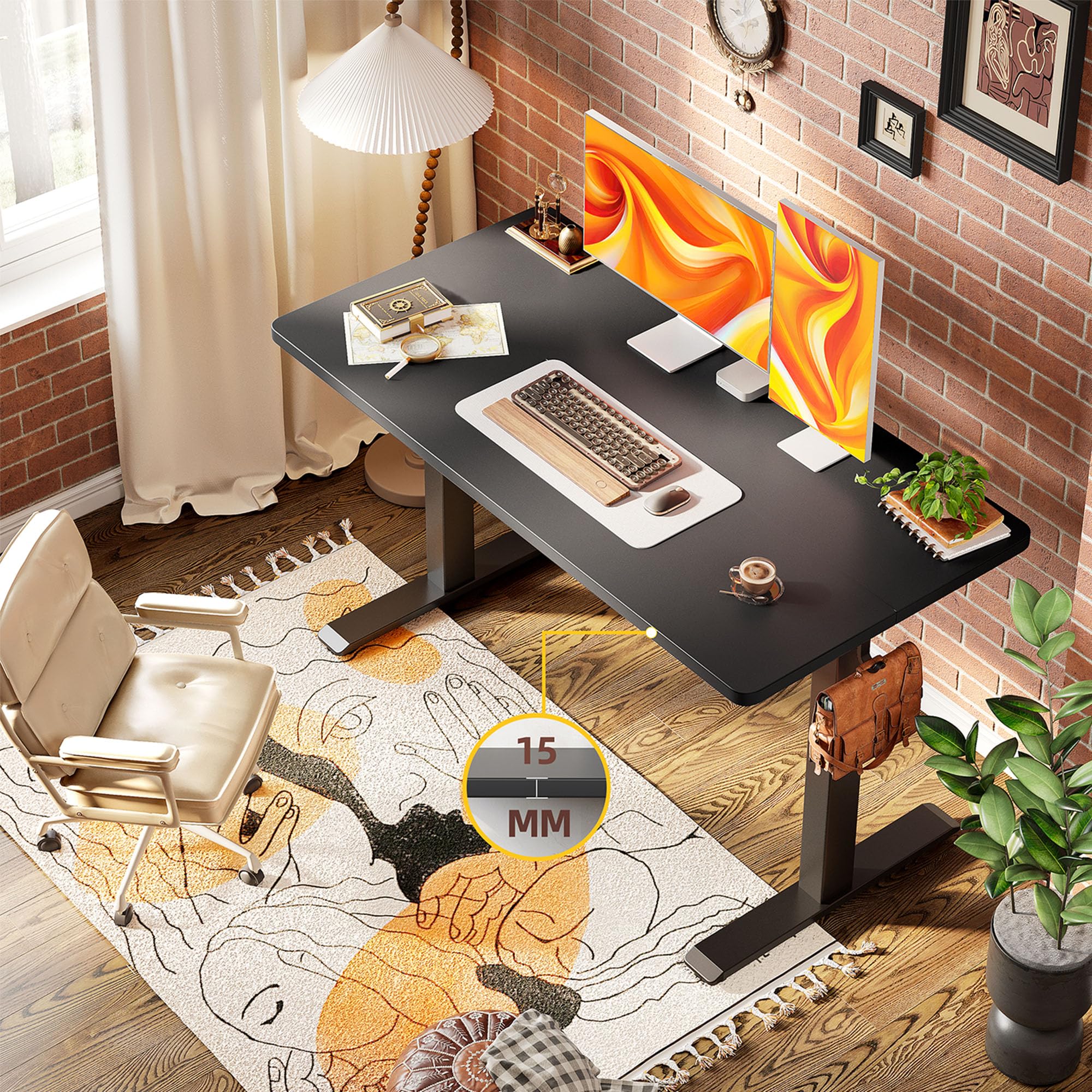 TIQLAB 47 Inch Computer Desk with T-Shaped Legs - Modern Home Office Desk for Gaming, Study & Work - Sturdy Writing Workstation (Black) - Perfect for Small Spaces & Home Offices