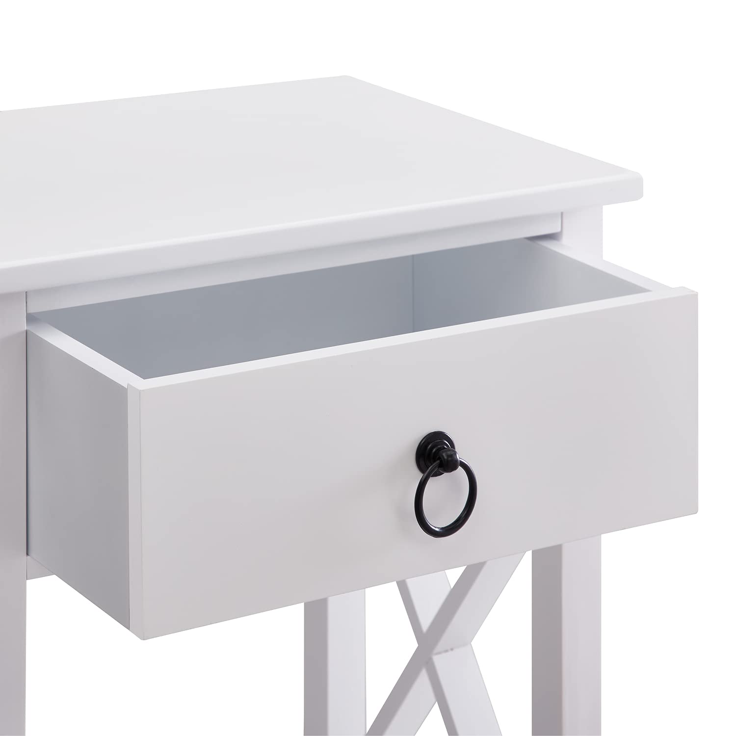 Compact 1.8ft Wooden Nightstand Set of 2 with Drawer - Space-Saving Bedside Tables for Small Bedrooms - White Modern Nightstands for Bedroom Decor - Perfect for Apartment Living, Dorm Rooms & Guest Rooms