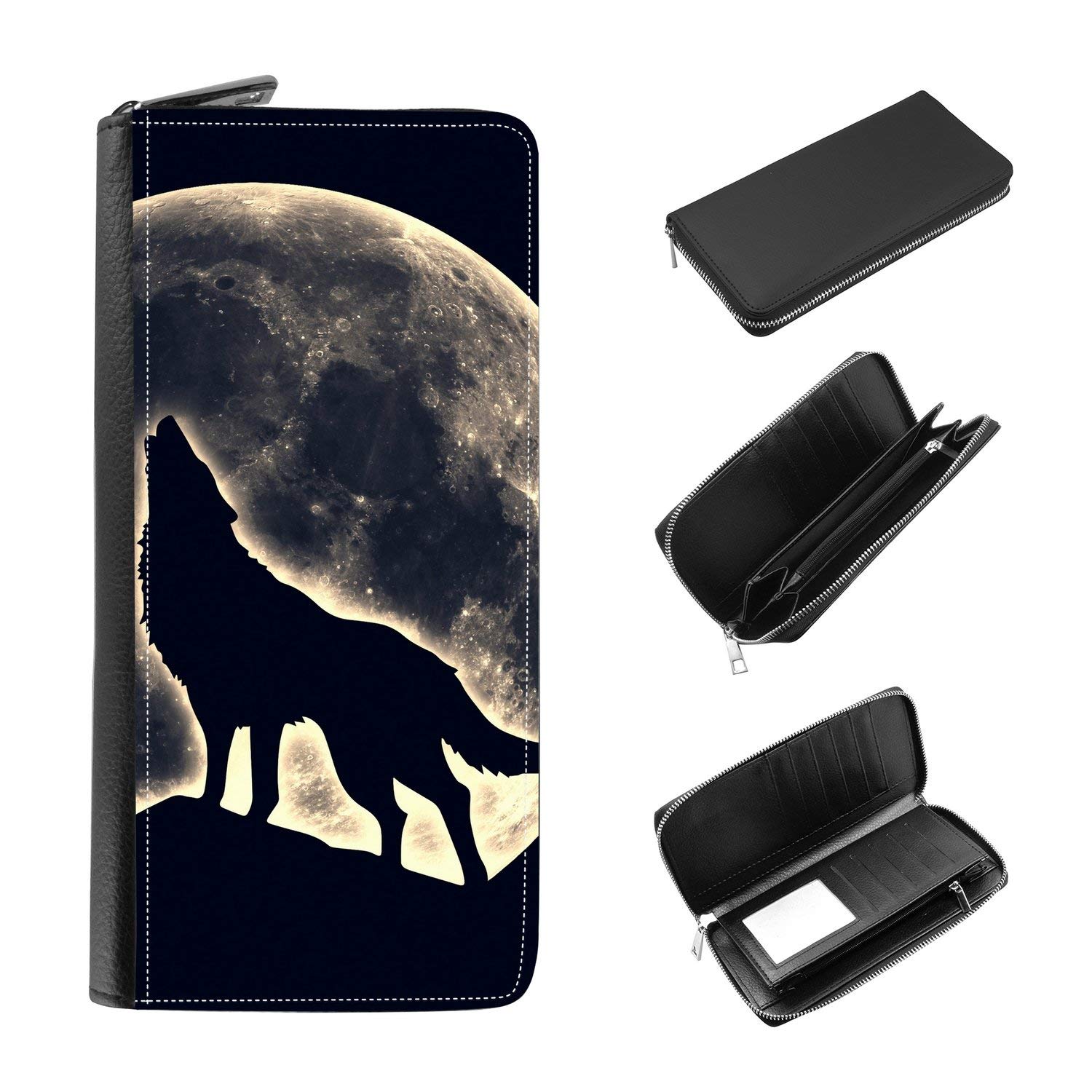 Women's RFID Blocking Zip Around Wallet & Phone Clutch with Card Organizer - Howling Night Wolf Moon Design - Perfect for Travel, Shopping & Night Out