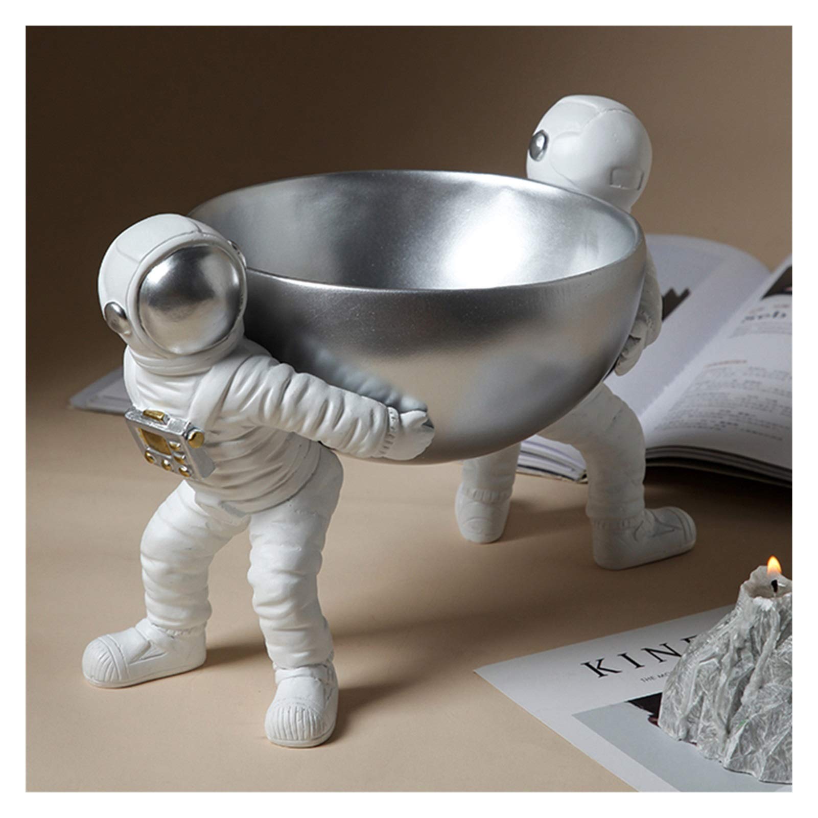 YXCKG Silver Key Bowl - Stylish Resin Decorative Tray for Coffee Table & Desktop Storage | Multifunctional Home Decor Organizer for Keys, Jewelry & Small Items | Perfect Gift for Astronaut Lovers & Modern Home Decor