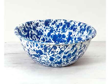 Crow Canyon Enamelware Serving Bowl - 2 Quart Blue Marble Design - Perfect for Family Dinners, Picnics & Holiday Entertaining
