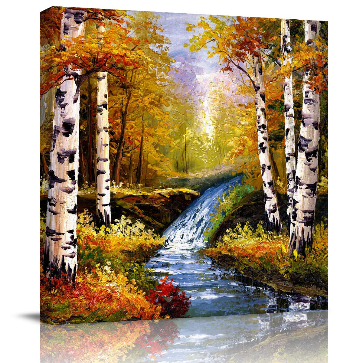 Dreamy Forest Blue River Water & Sky Abstract Oil Painting Canvas Wall Art - Framed Ready to Hang 28x28 Inch - Perfect for Bedroom, Bathroom, Kitchen Decor & Housewarming Gifts | Nature Inspired Home Décor for Living Room, Office & Nursery
