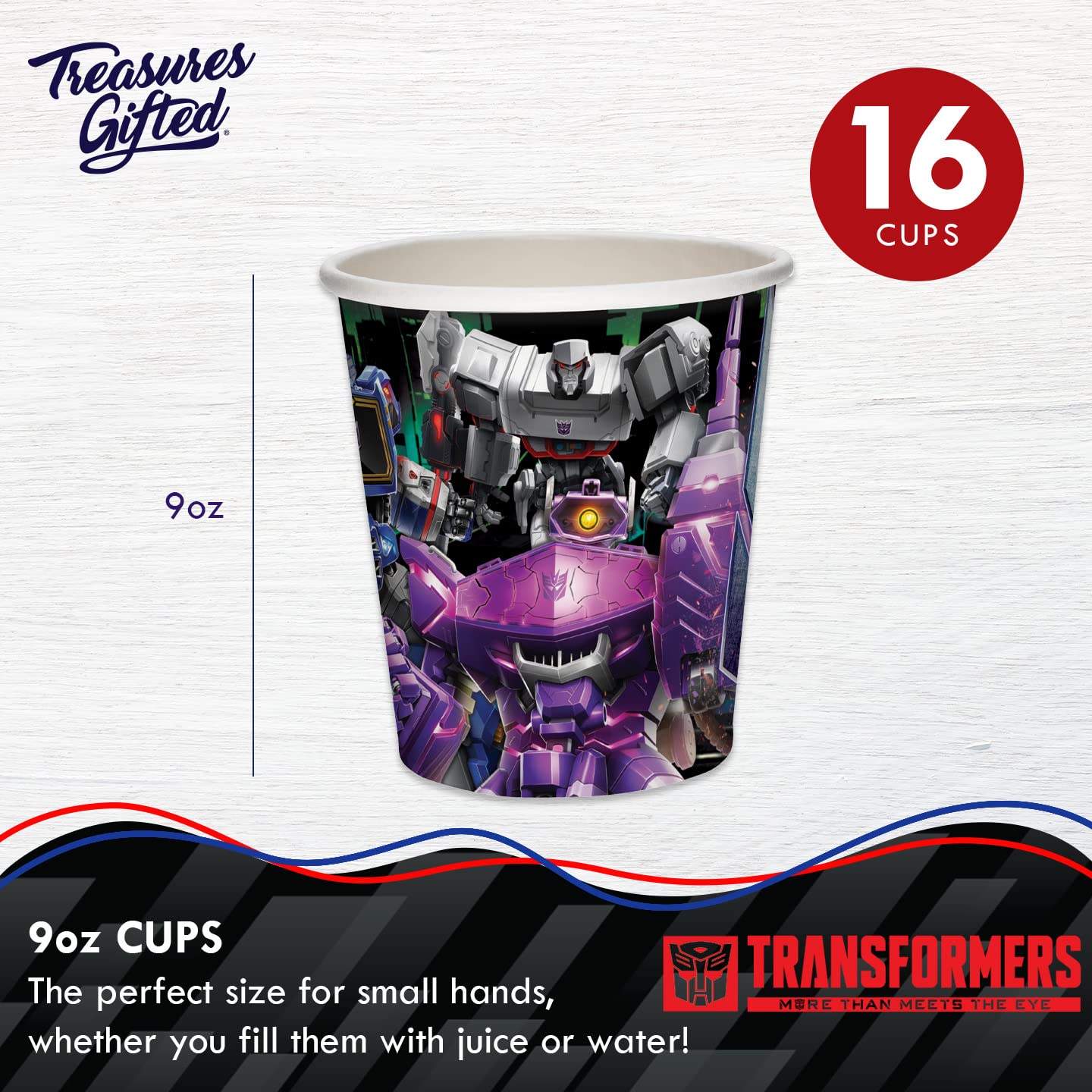 Officially Licensed Transformers 16ct 9oz Party Cups - Decepticons Themed Birthday Party Supplies & Decorations - Perfect for Kids Birthday Parties, Themed Events & Movie Nights